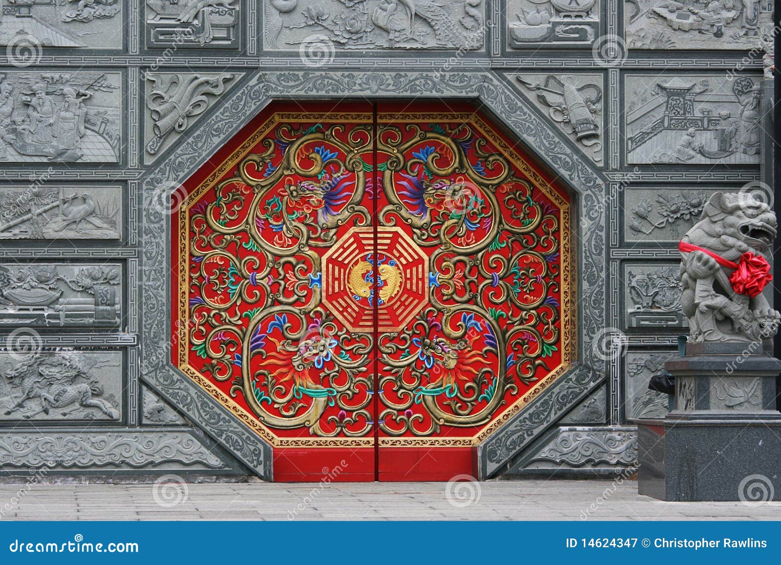 Red Chinese Door stock image. Image of gray, style, east 14624347