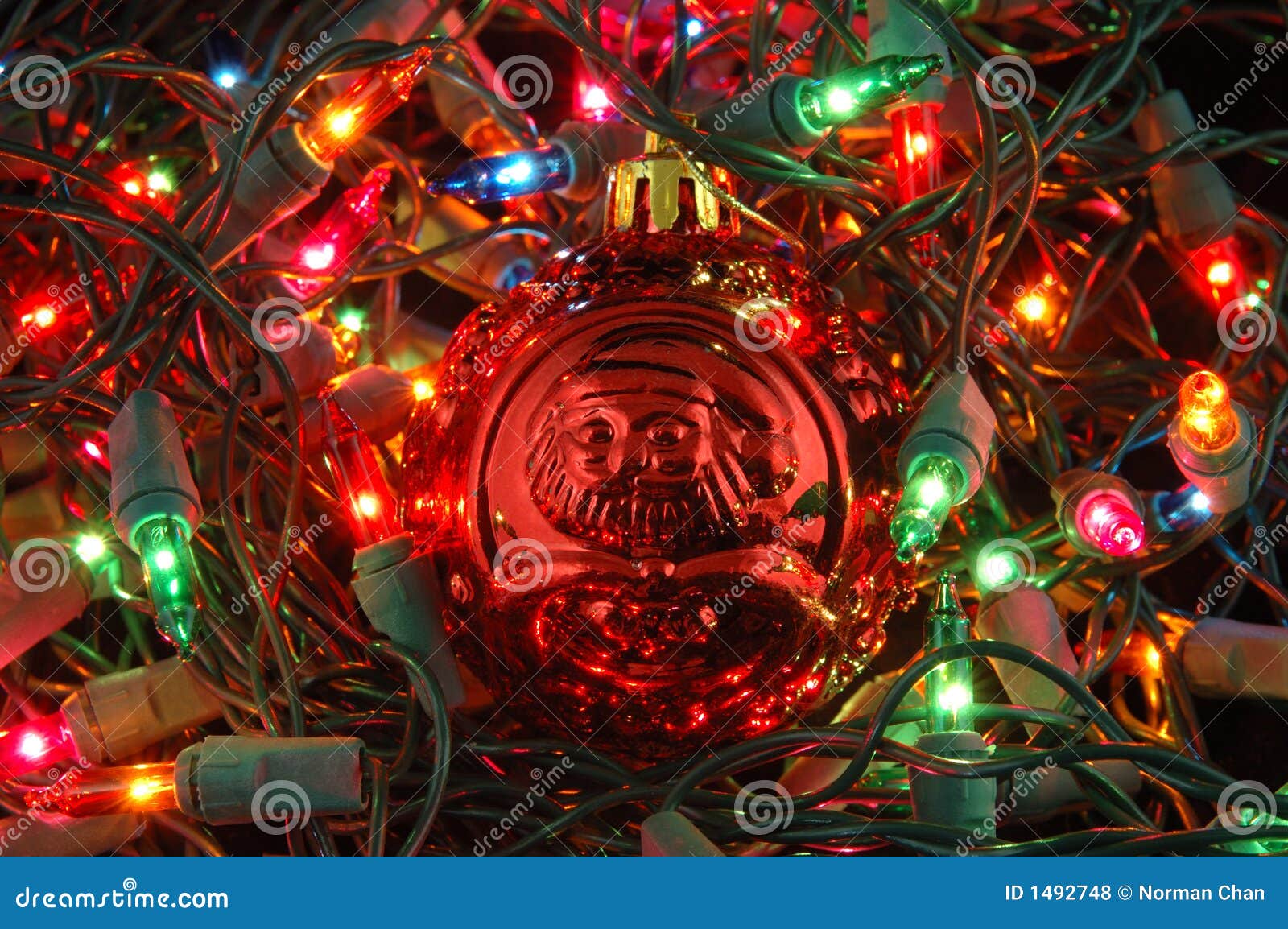 Red Christmas Ball in Christmas Lights Stock Photo Image of sparkle