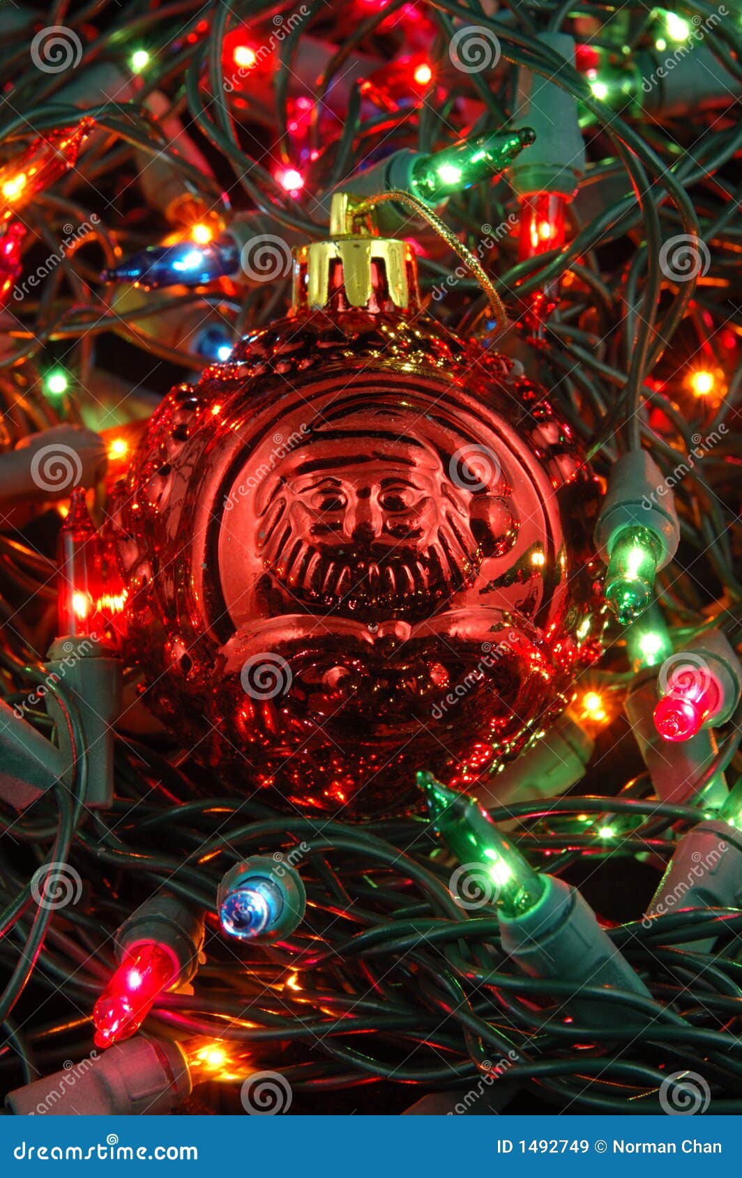 Red Christmas Ball in Christmas Lights Stock Image Image of glow