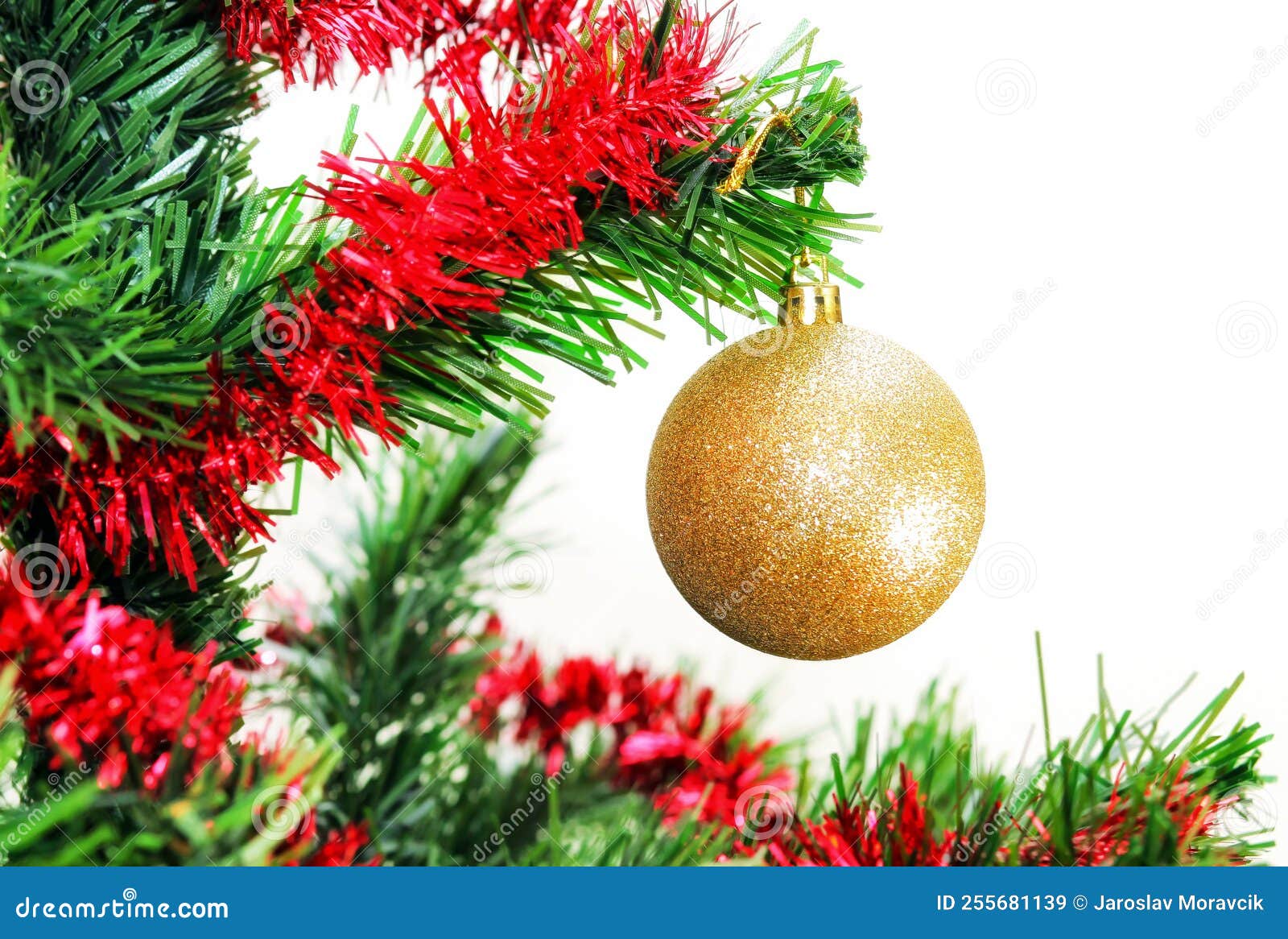 Red Christmas Ball on Decorated Christmas Tree Stock Image Image of