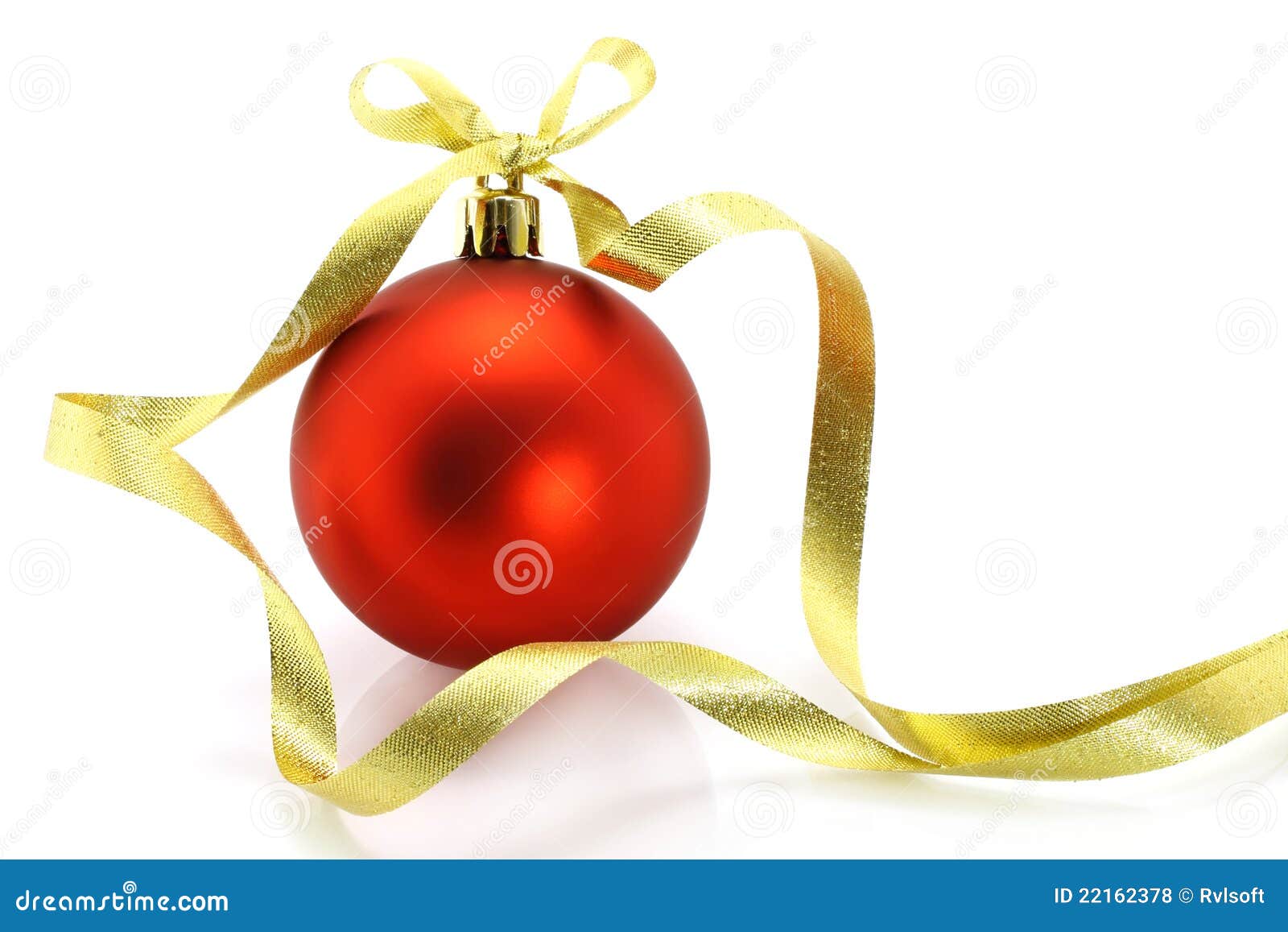 Red Christmas Ball with Golden Ribbon Stock Photo - Image of decor ...