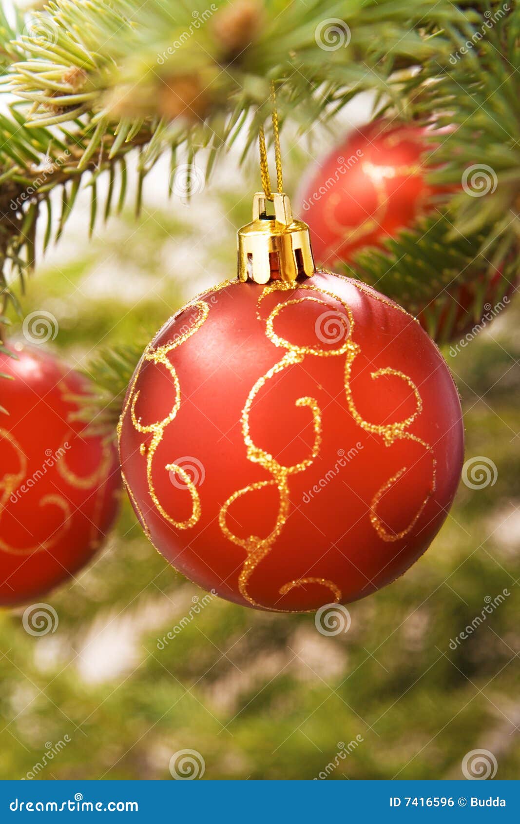 Red christmas balls stock photo. Image of decoration, branch 7416596