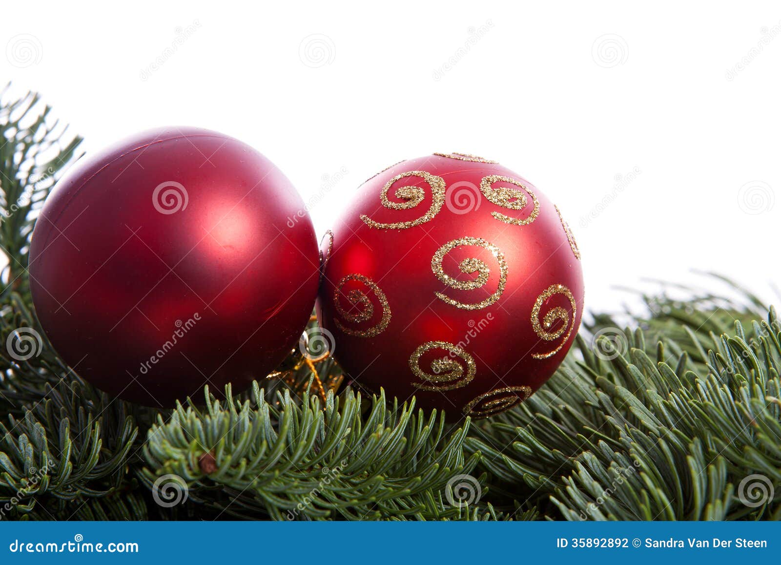 Red Christmas Balls on Pine Tree Stock Photo - Image of feast, ball ...