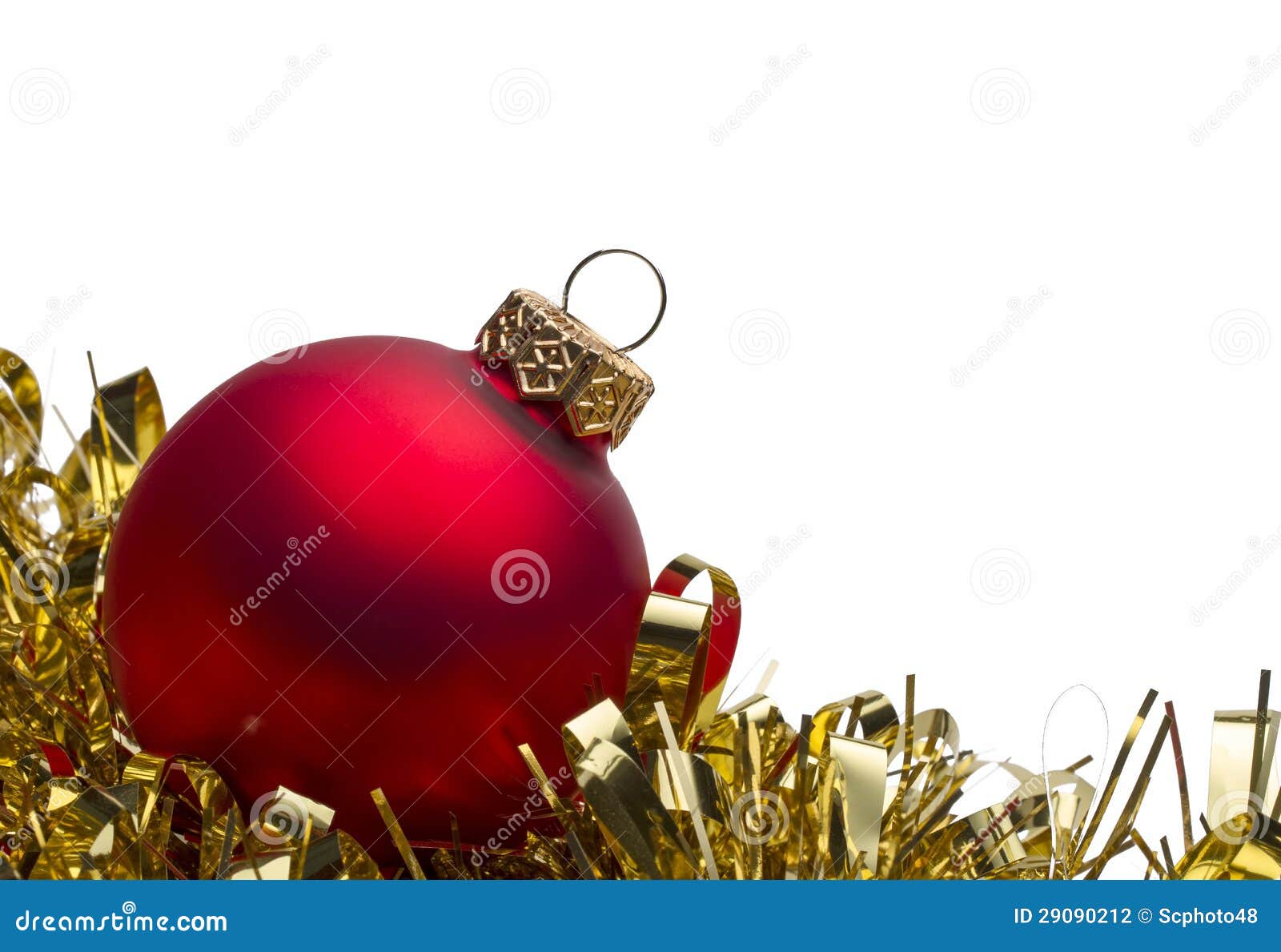 Red Christmas Bauble with Gold Tinsel Stock Photo Image of