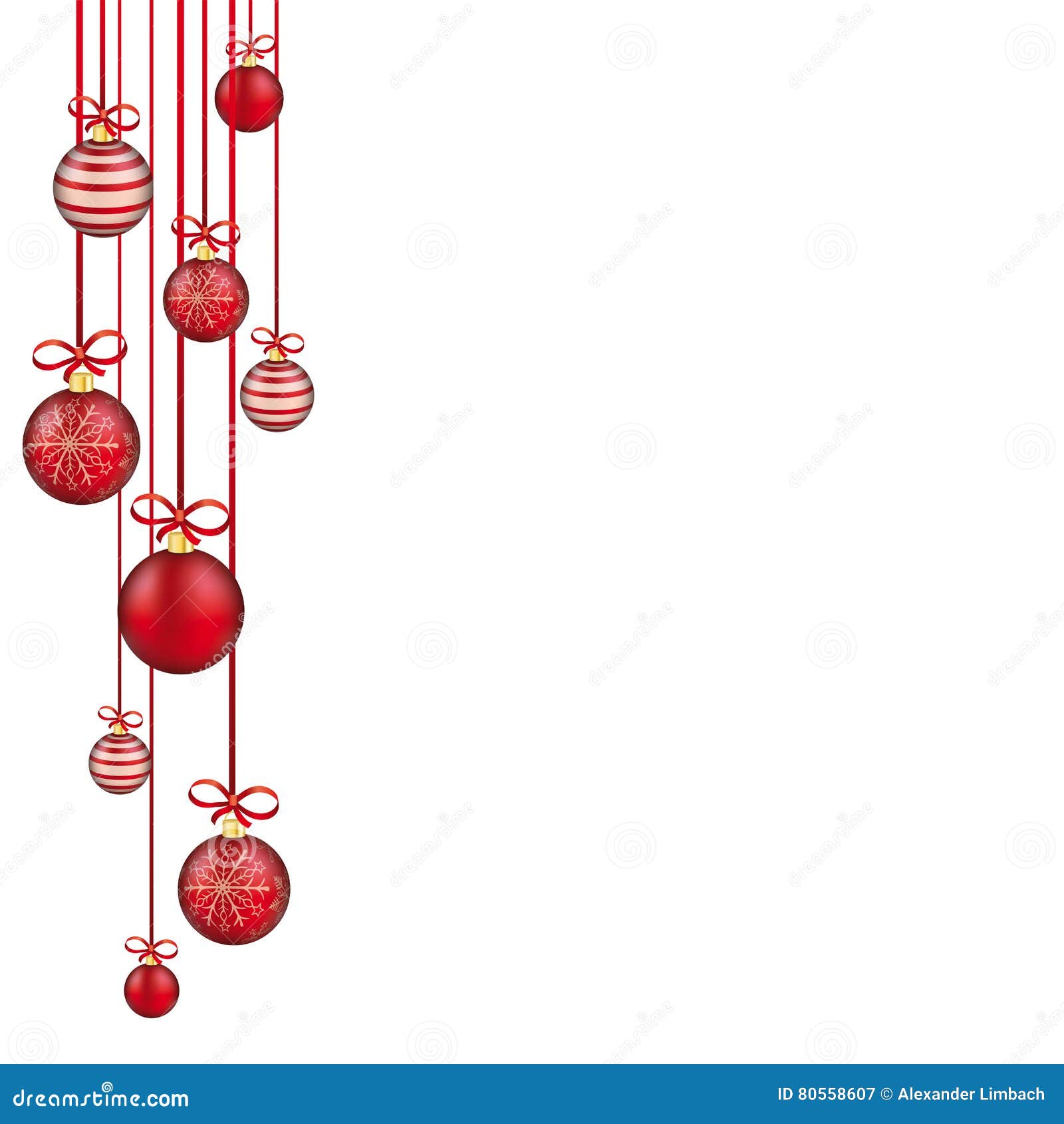 Red Christmas Baubles Red Ribbons Stock Vector - Illustration of bauble ...