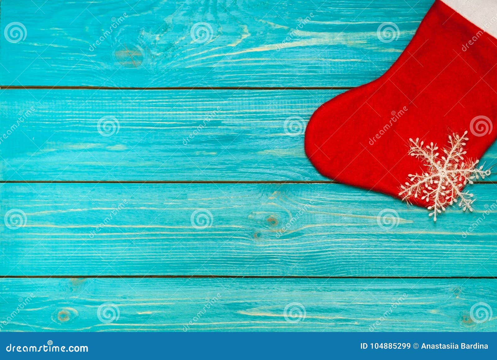 Christmas Sock with Gifts on Wooden Turquoise Background Stock Image ...