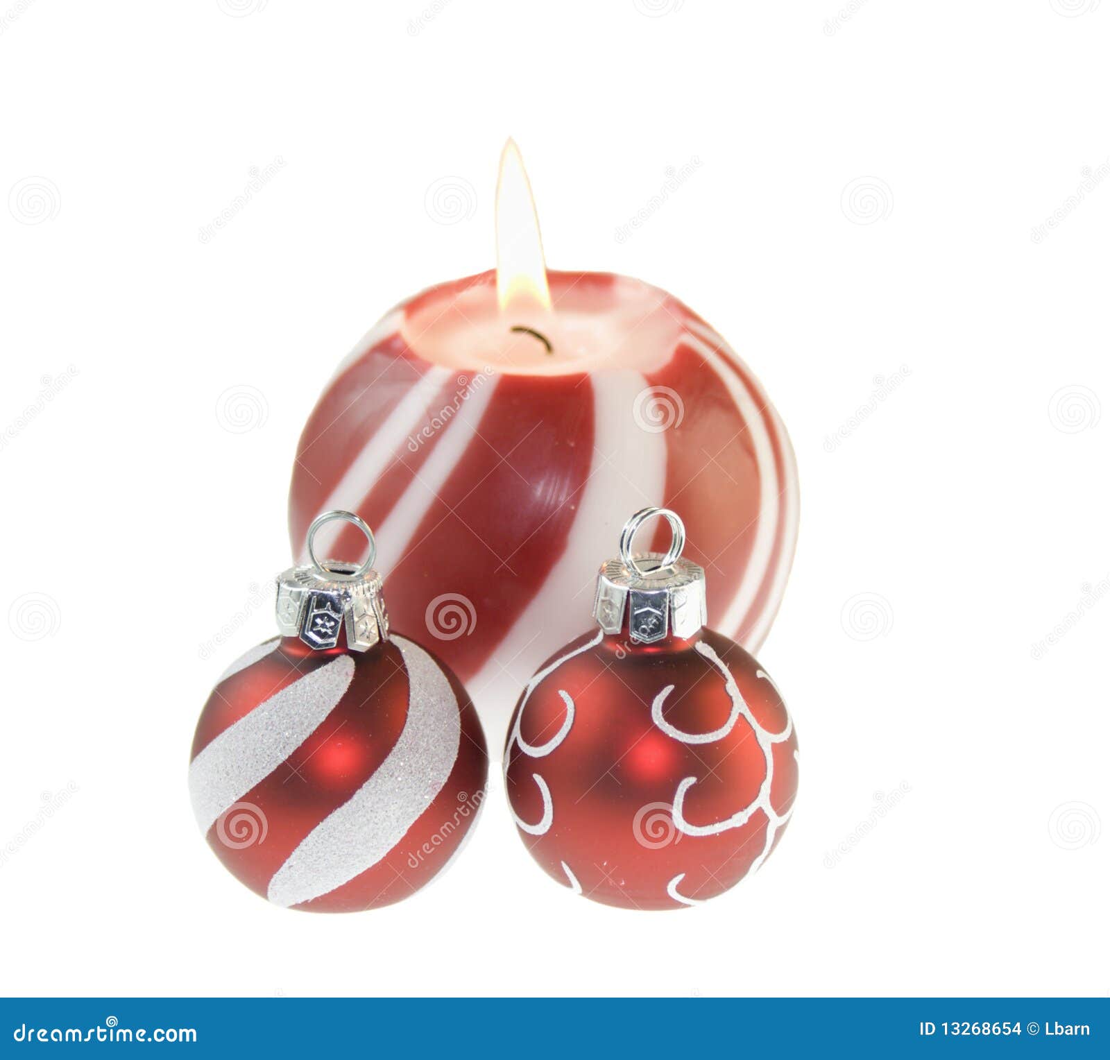Red Christmas Candle with Baubles Stock Photo Image of light