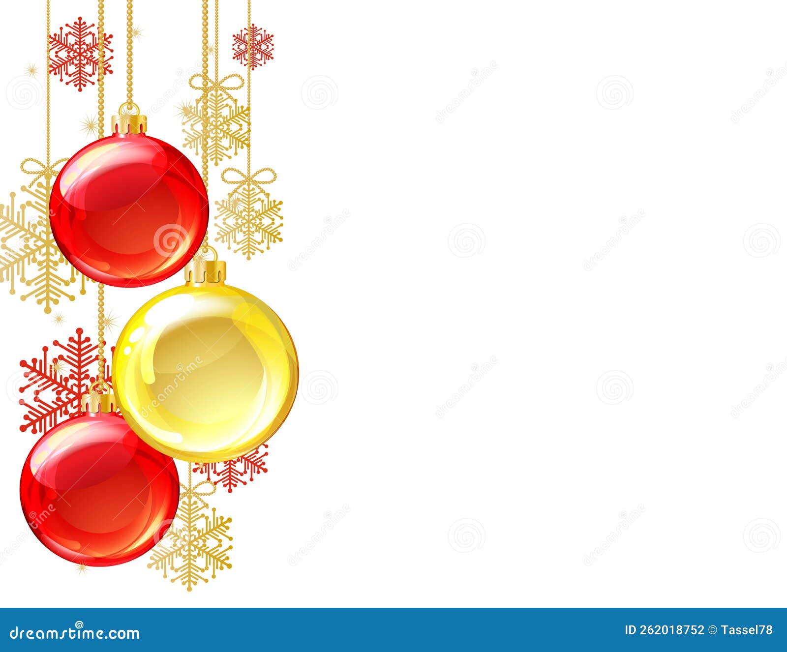Red Christmas Card with Christmas Balls and Snowflakes Stock