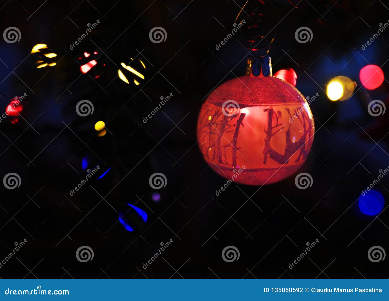 Red Christmas Glass Ornament on a Christmas Tree Stock Photo - Image of ...