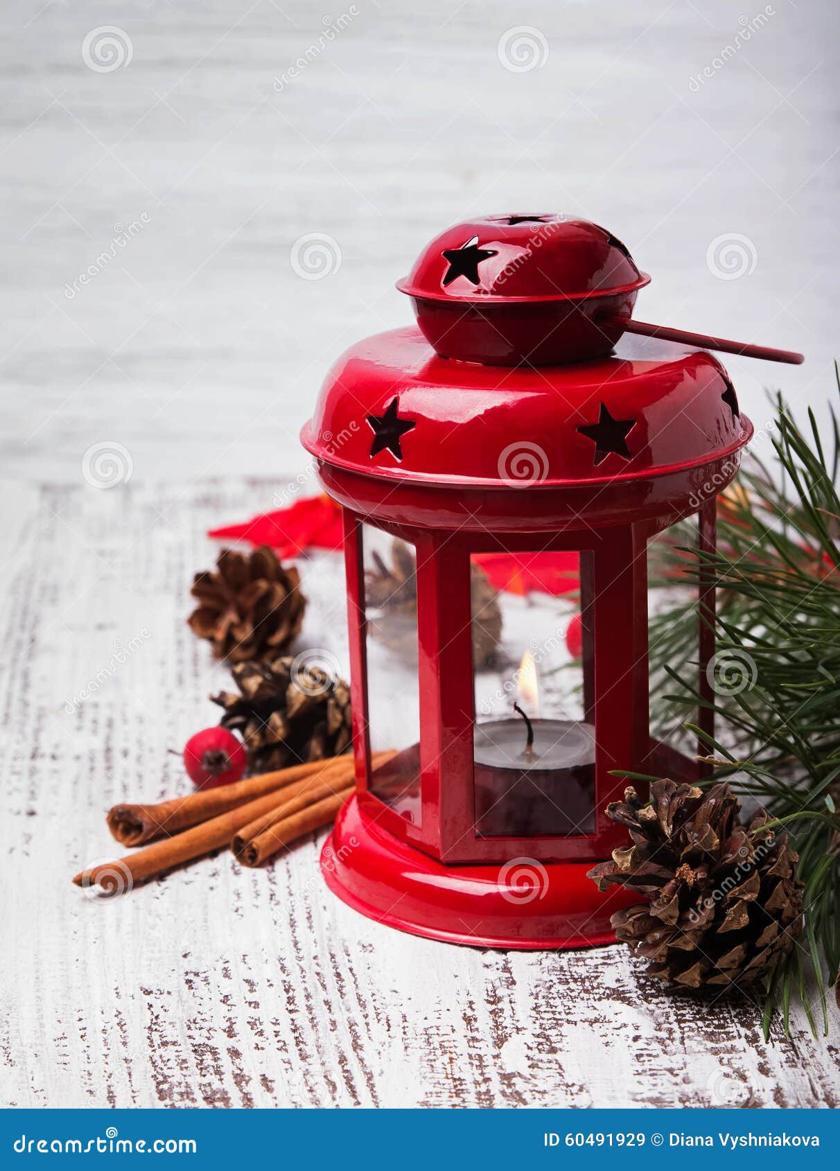 Red Christmas Lantern with Candle Stock Image - Image of glow, fork ...