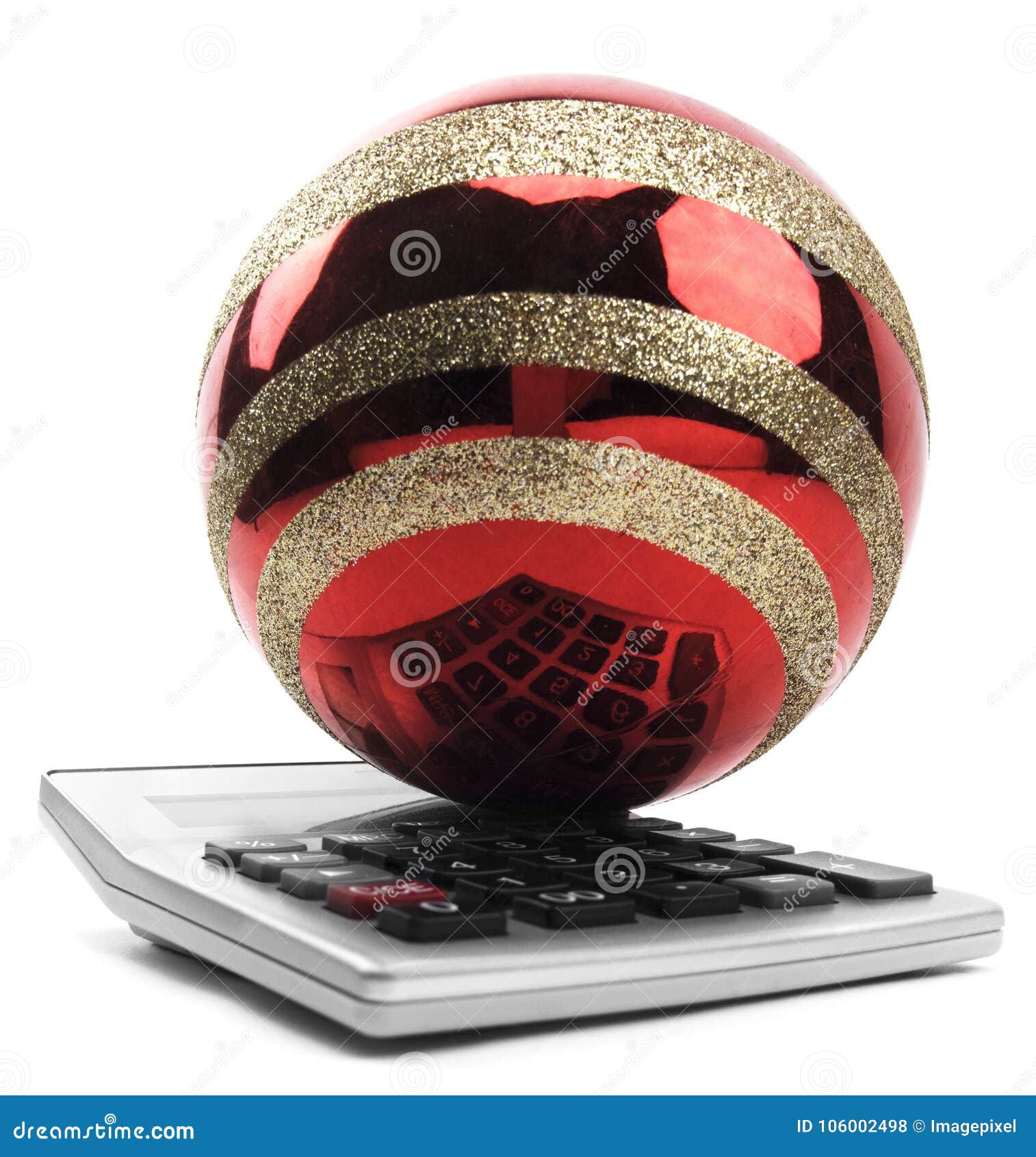 Isolated Red Ornament on Calculator. Stock Photo Image of holiday, debt 106002498