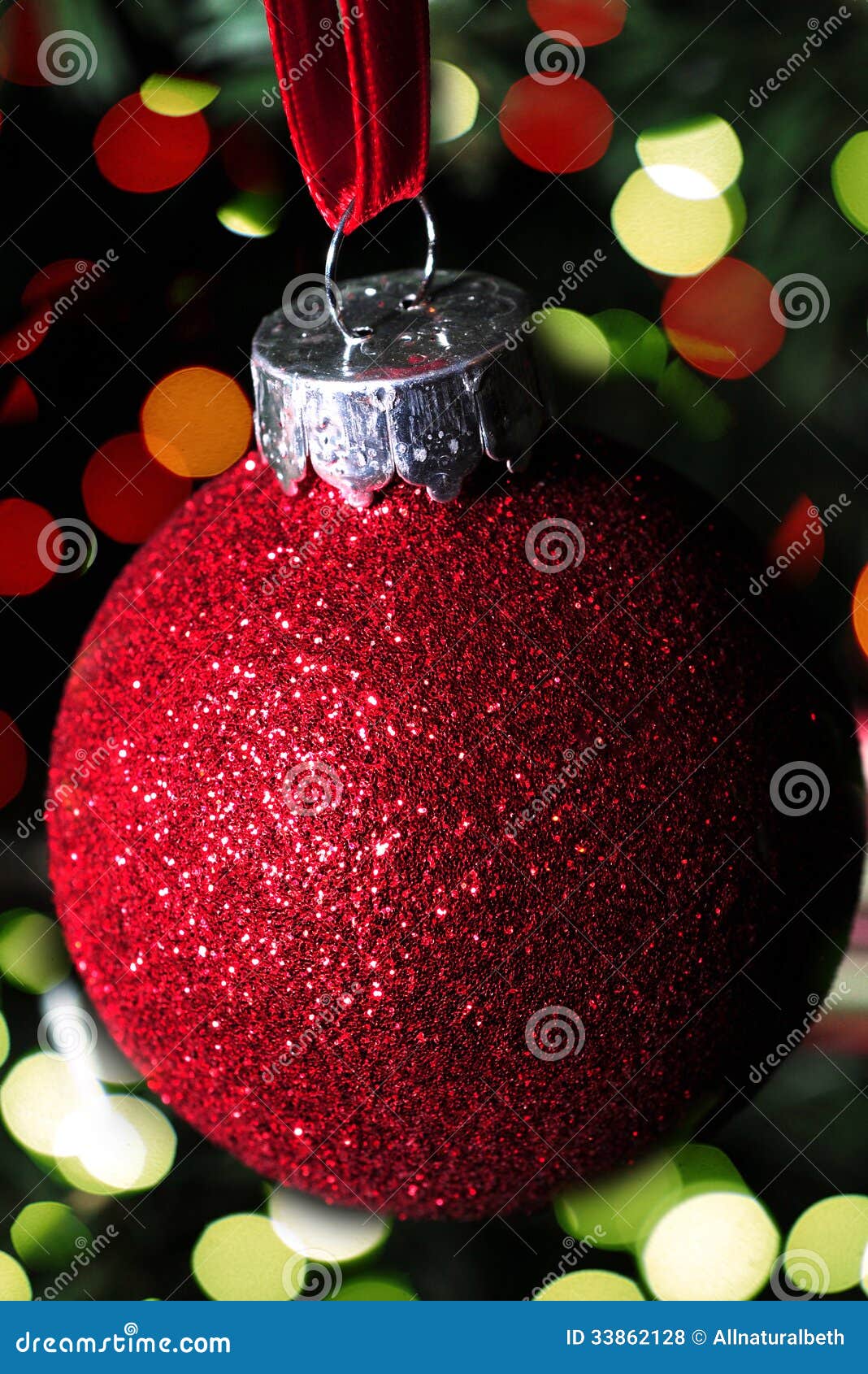 Red Christmas Ornament and Christmas Lights Stock Photo - Image of ...