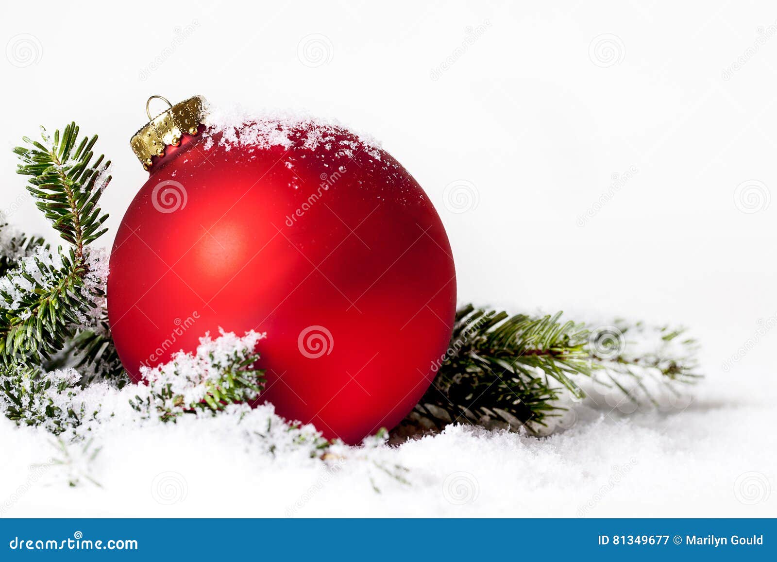 red christmas ornament snow pine