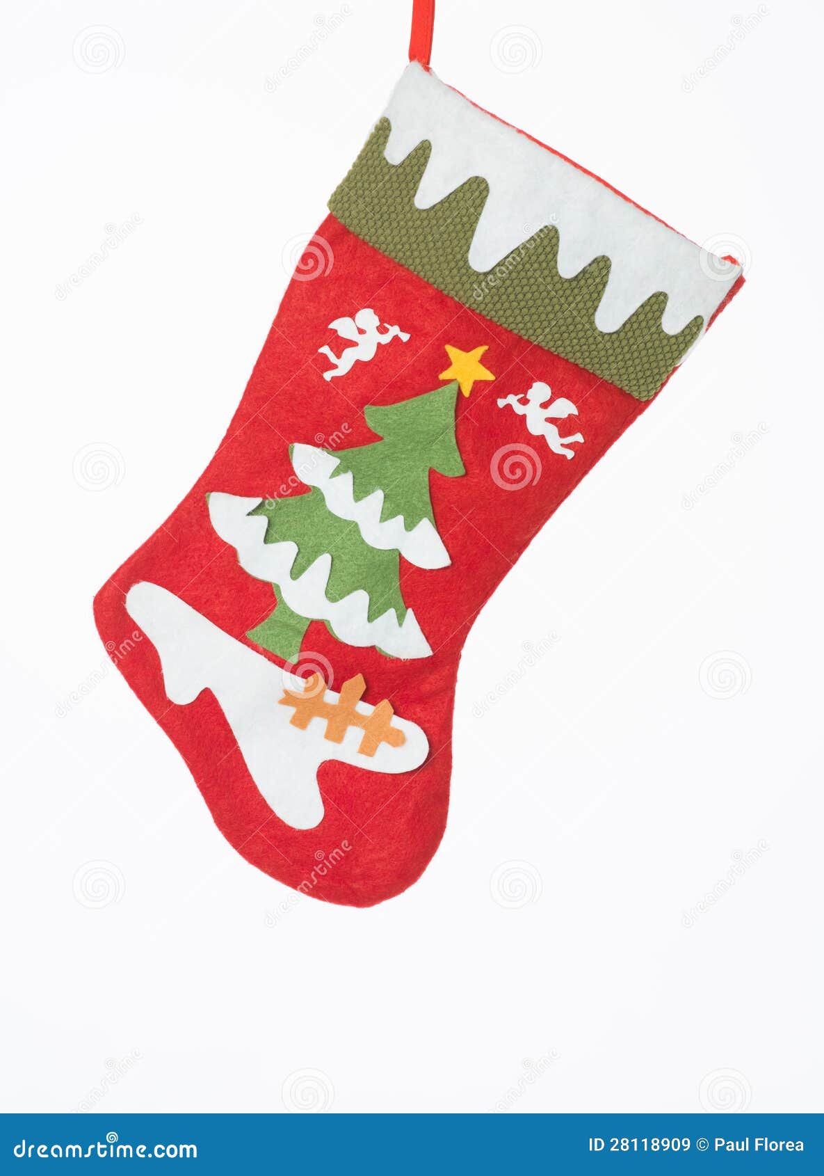 Red Christmas Sock with Beautiful Decrations Stock Image Image of