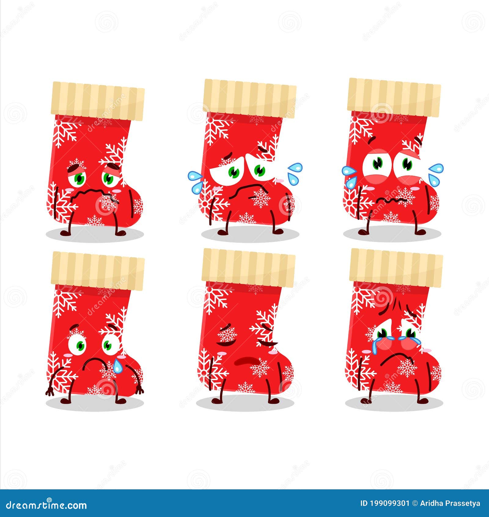 Red Christmas Socks Cartoon Character with Sad Expression Stock Vector ...