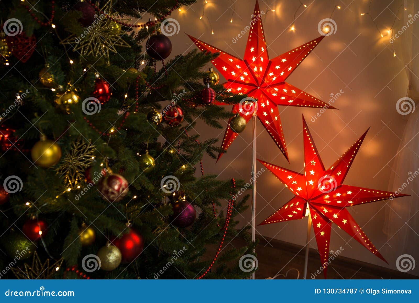 Red Christmas Star Christmas Cozy Home Interior Decoration Stock