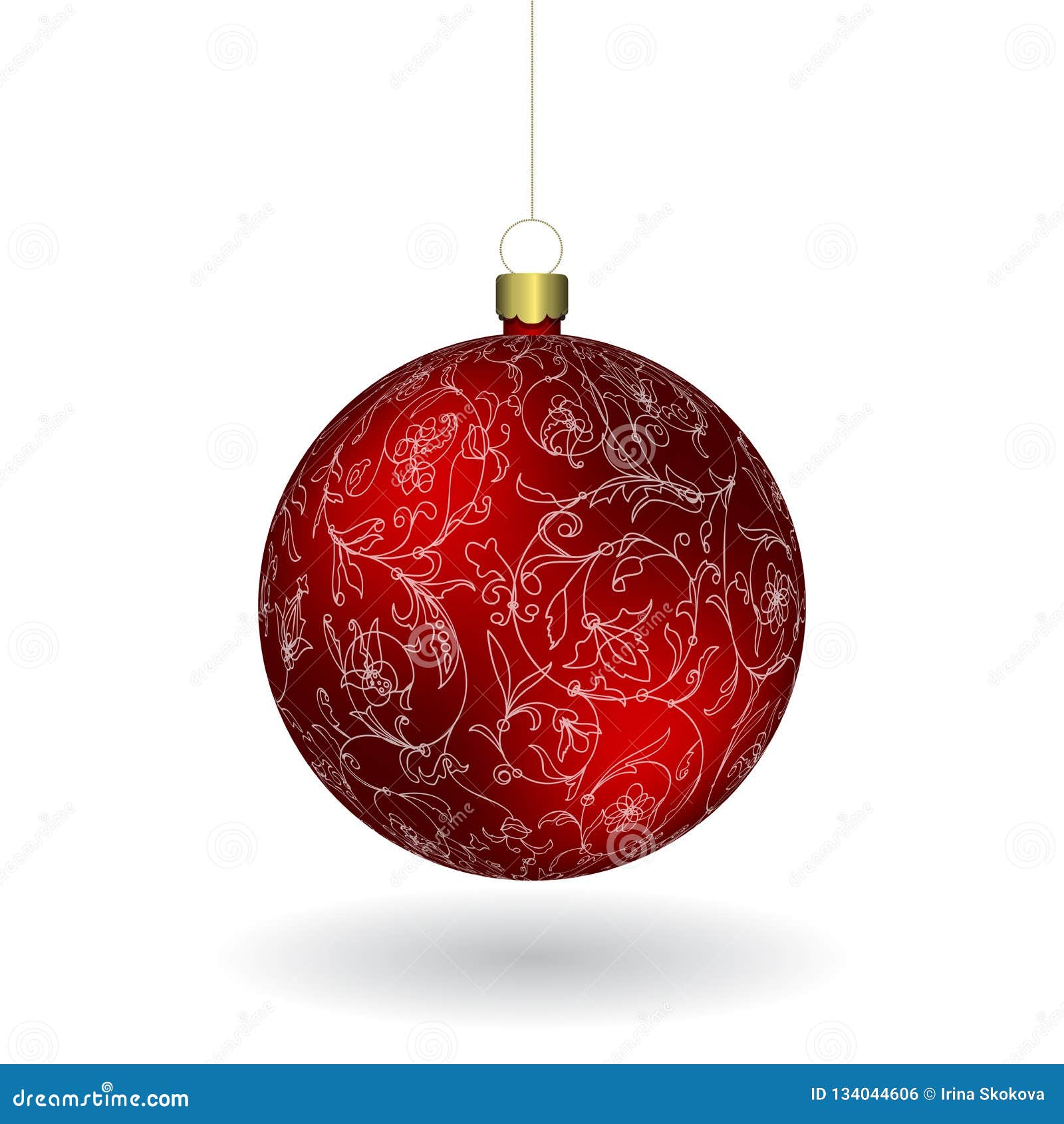 red christmass ball hanging on a golden chain