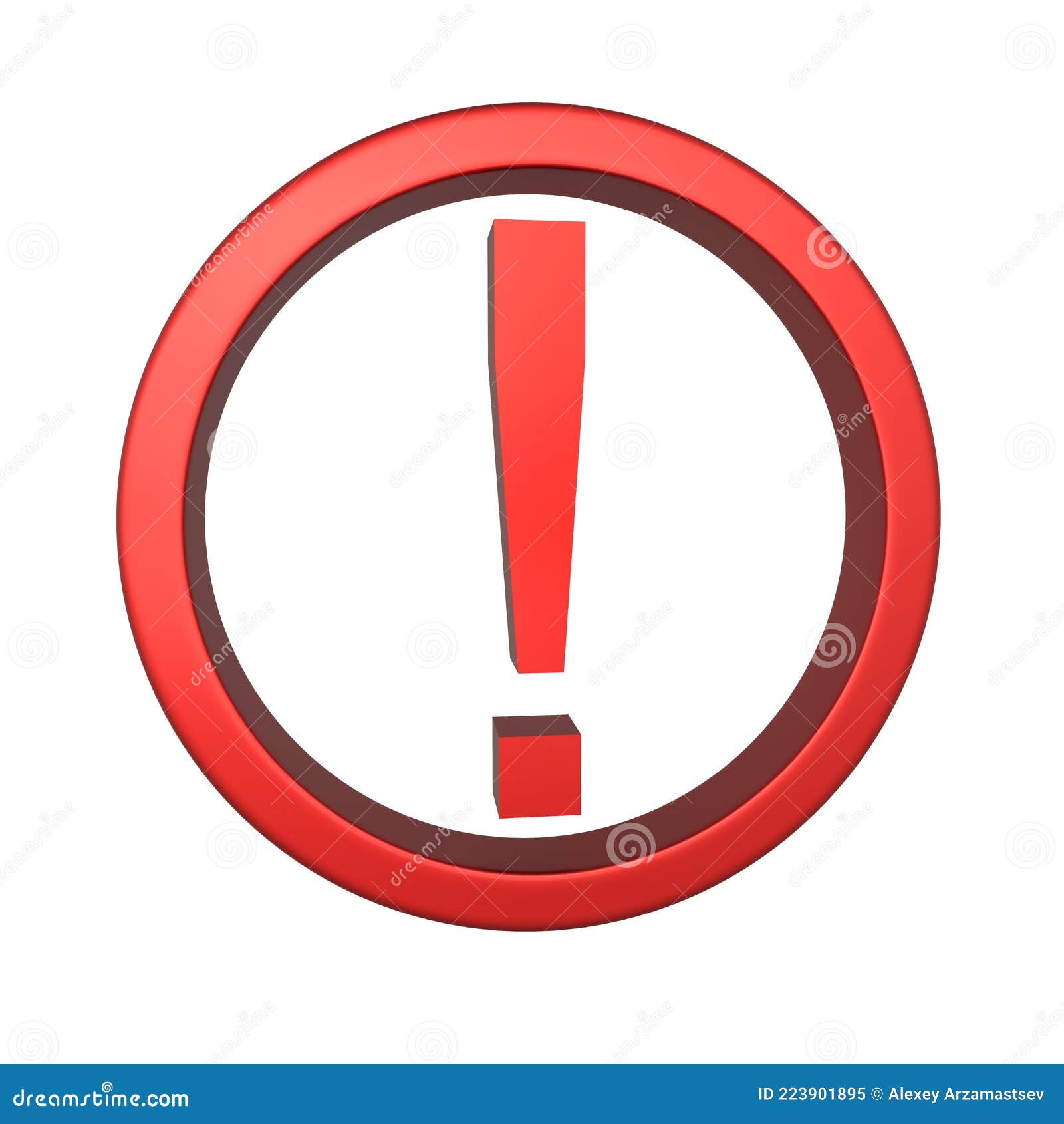 Red Circle with an Exclamation Mark Inside. 3D Rendering. Blank for