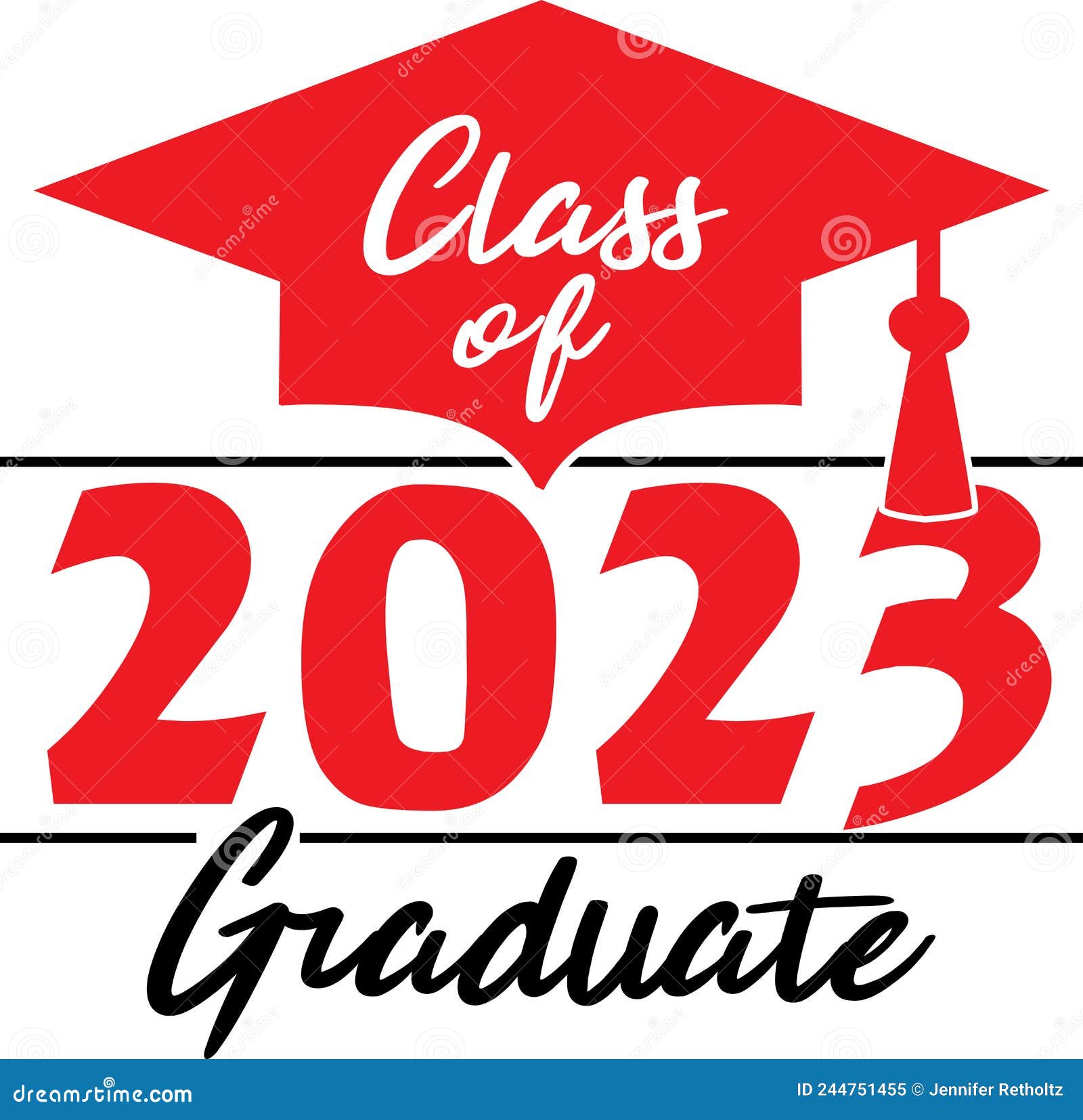 Red And Black Class Of 2023 Graduate Stacked Graphic Stock Vector