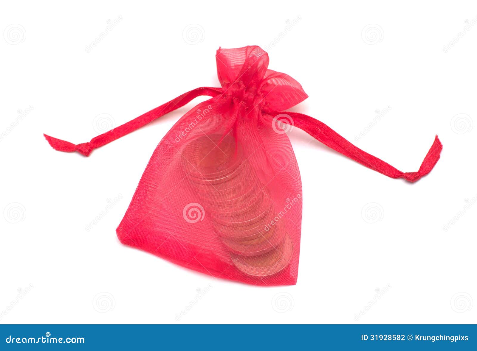 Red Cloth Bag with Coin Inside Stock Photo Image of isolated, fabric