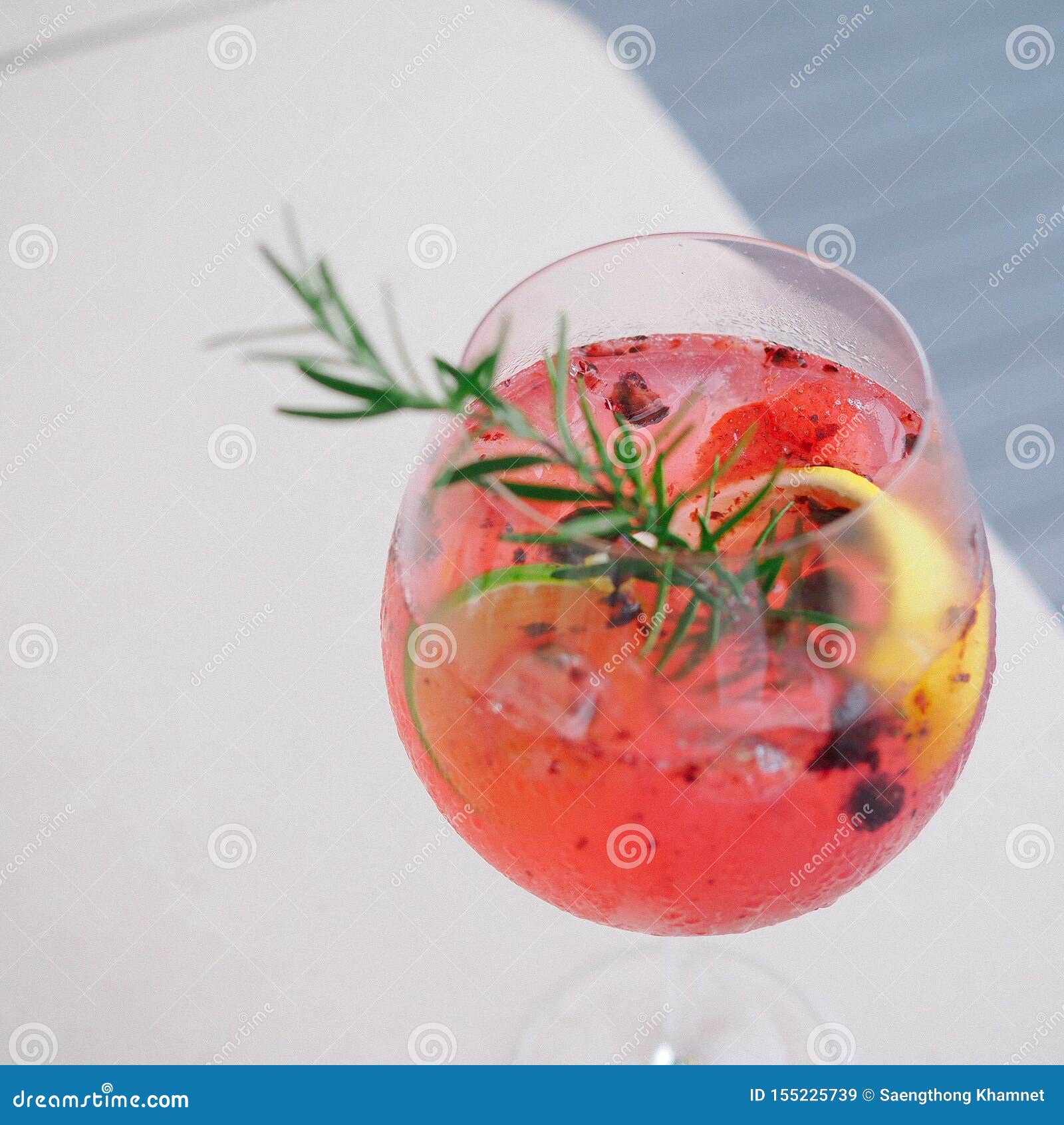 Red Cocktail with Raspberry Lemon and Rosemary Stock Image Image of