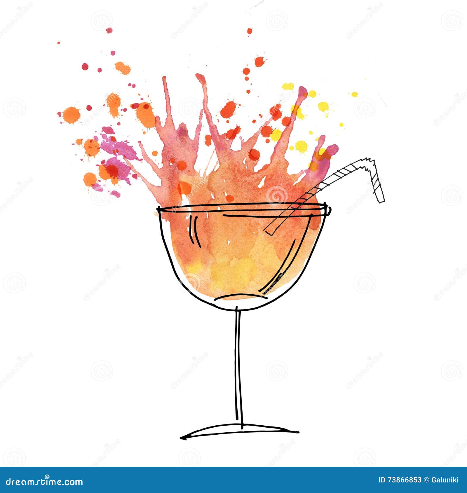 Red Cocktail Splash Watercolor Illustration. Stock Illustration