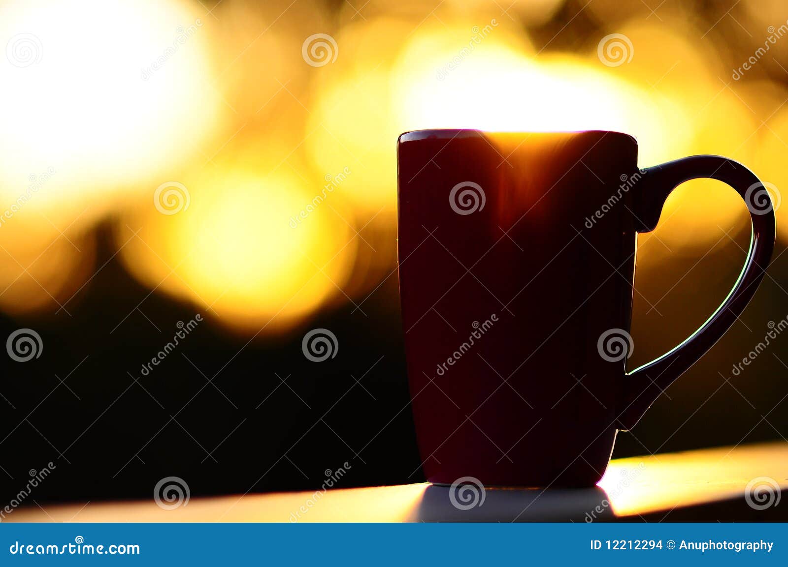 Red Coffee Cup Overflowing with a Sunrise Stock Photo Image of decaf, view 12212294