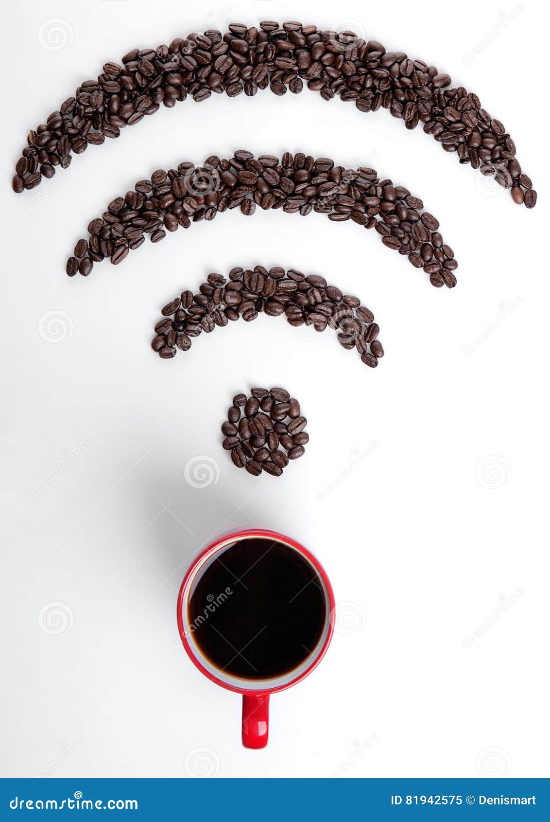 Red Coffee Cup with Wifi Icon Beans for Cafe Editorial Image Image