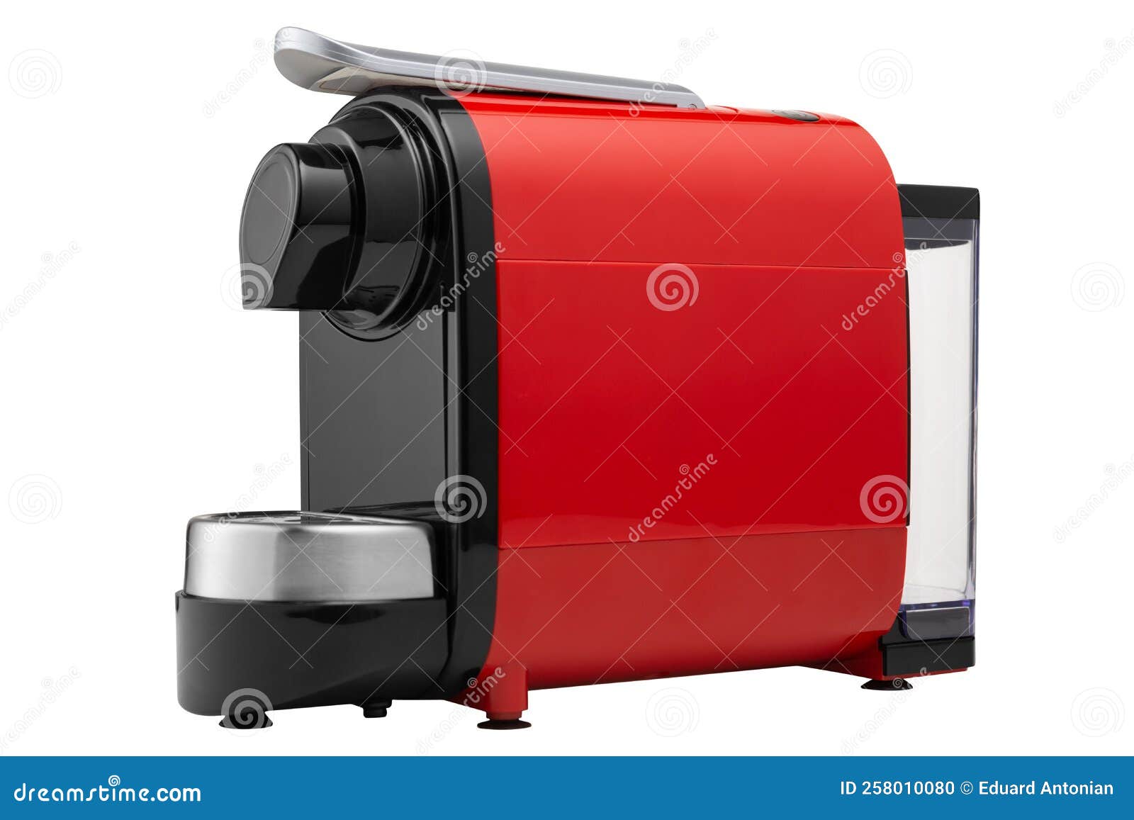 Red Coffee Machine with Black Inserts, for Making Capsule Coffee, on a