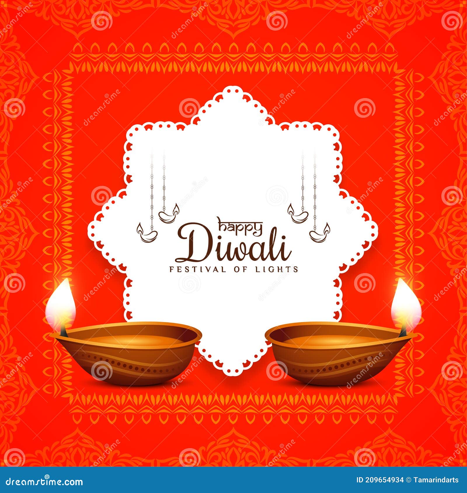 Red Color Happy Diwali Festival Frame Background Stock Vector -  Illustration of glow, happy: 209654934