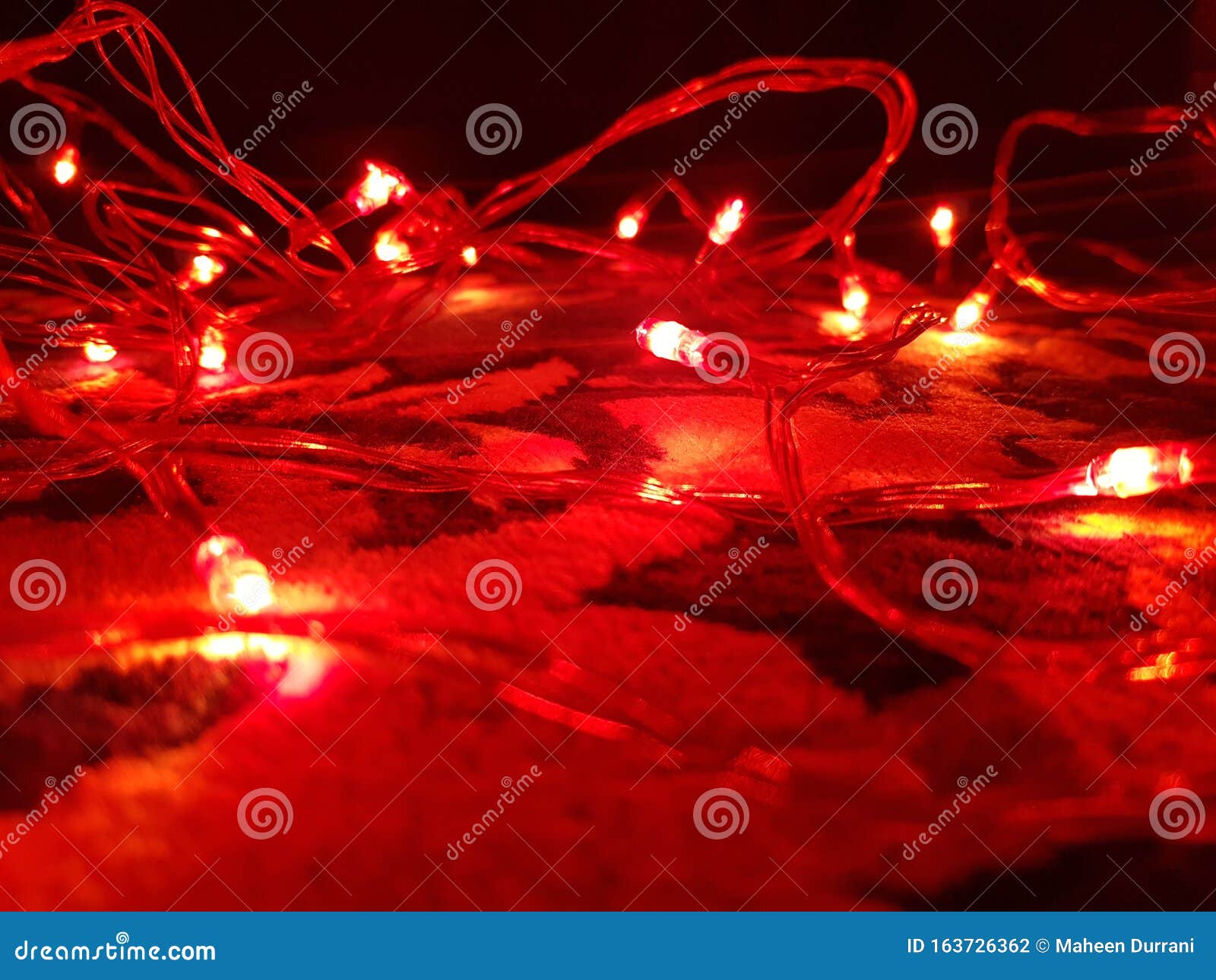 Red Colour Fairy Lights with Dark Background Stock Photo Image of