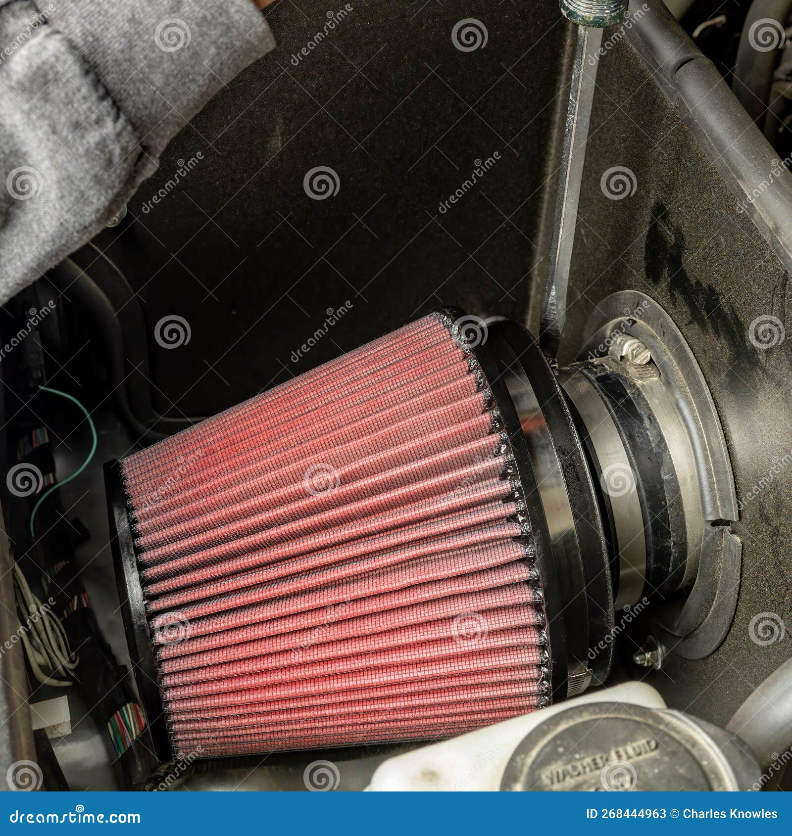 Red Cone Shaped Air Filter Installed in a Pickup Stock Image Image of