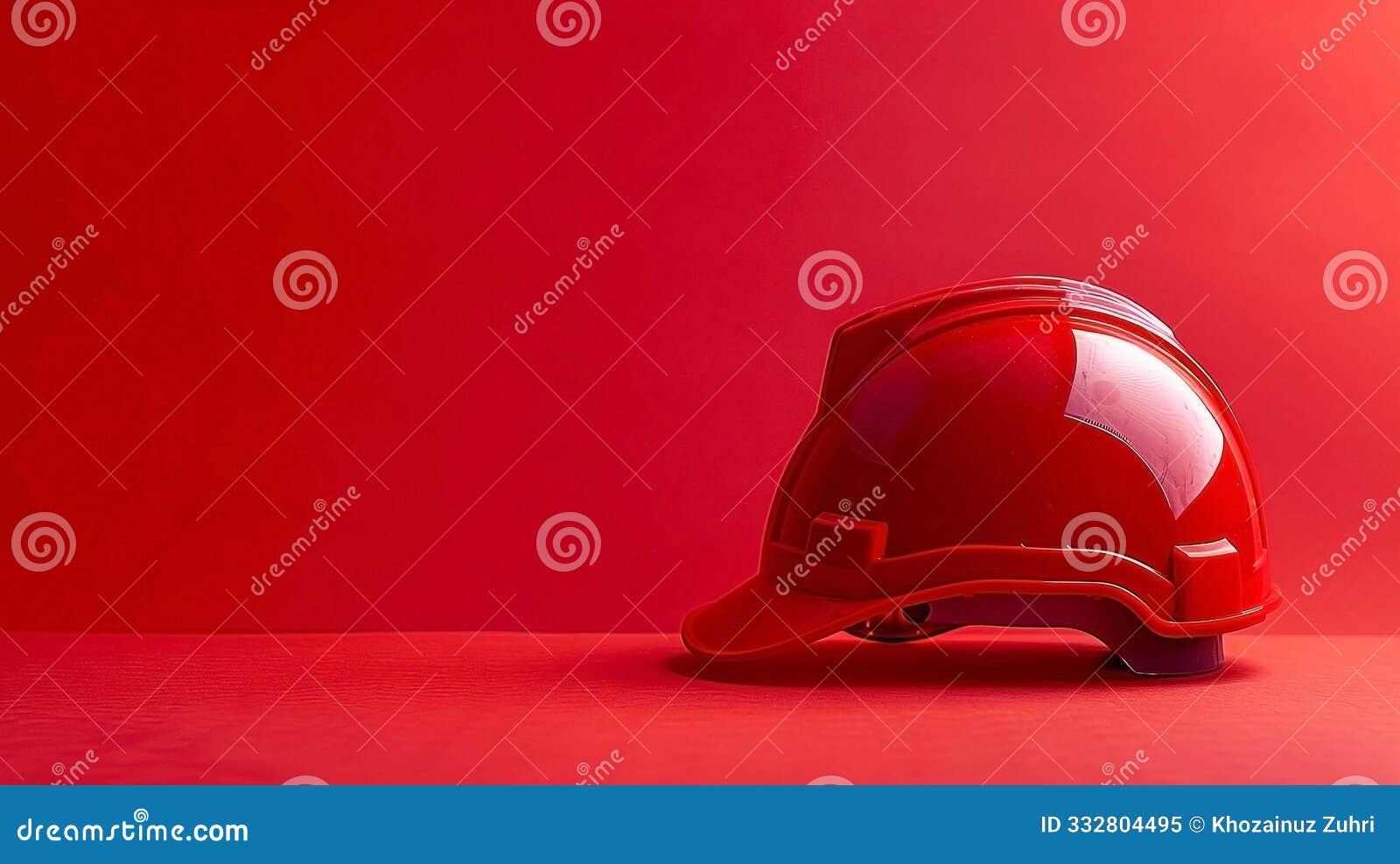 red construction helmet on solid background with copyspace for safety industry web banner