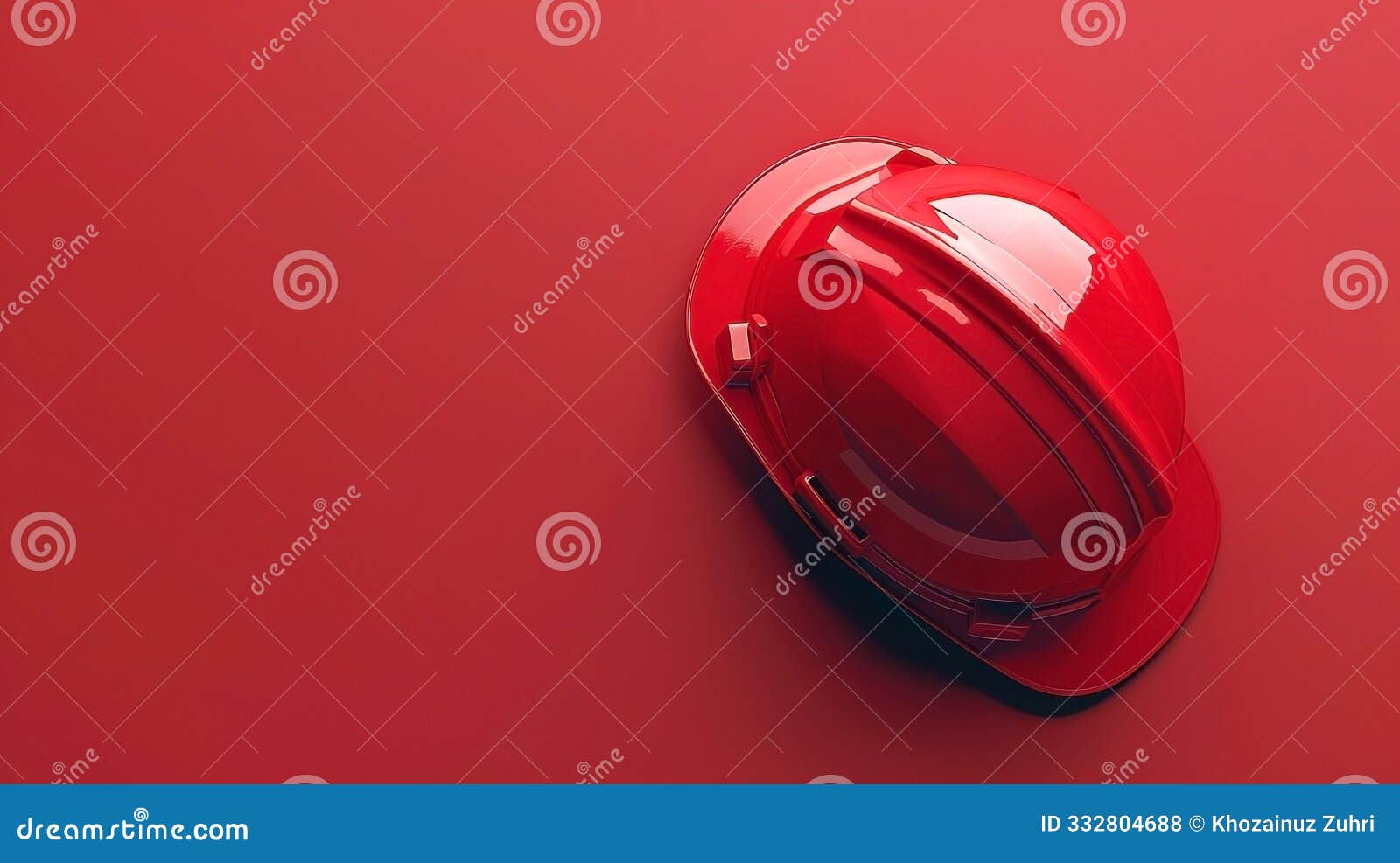 red construction helmet on solid background with copyspace for safety industry web banner