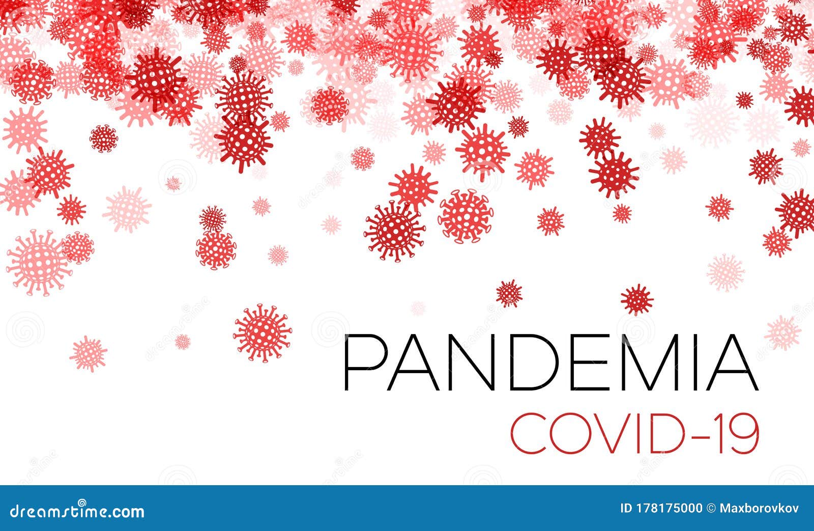 red coronavirus confetti with pandemia covid-19 sign