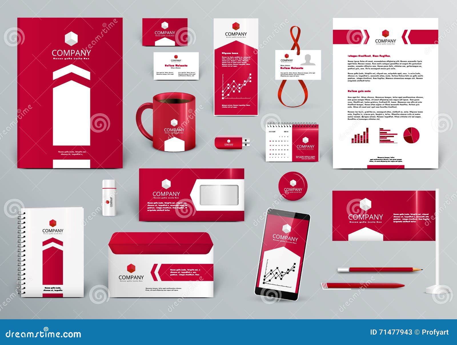 red corporate identity template with arrow