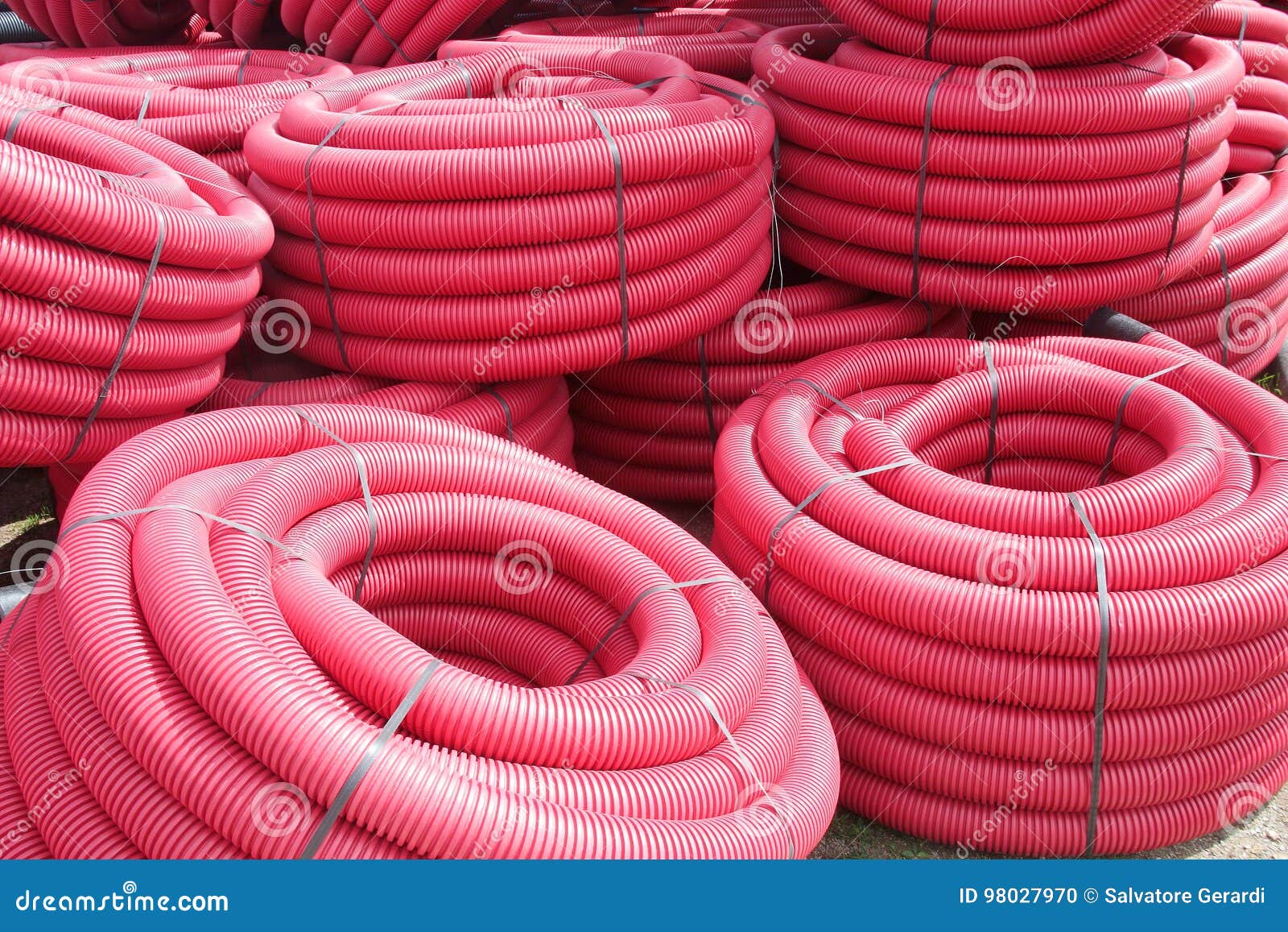 Red Corrugated Plastic Pipes Used for Underground Electrical Lines