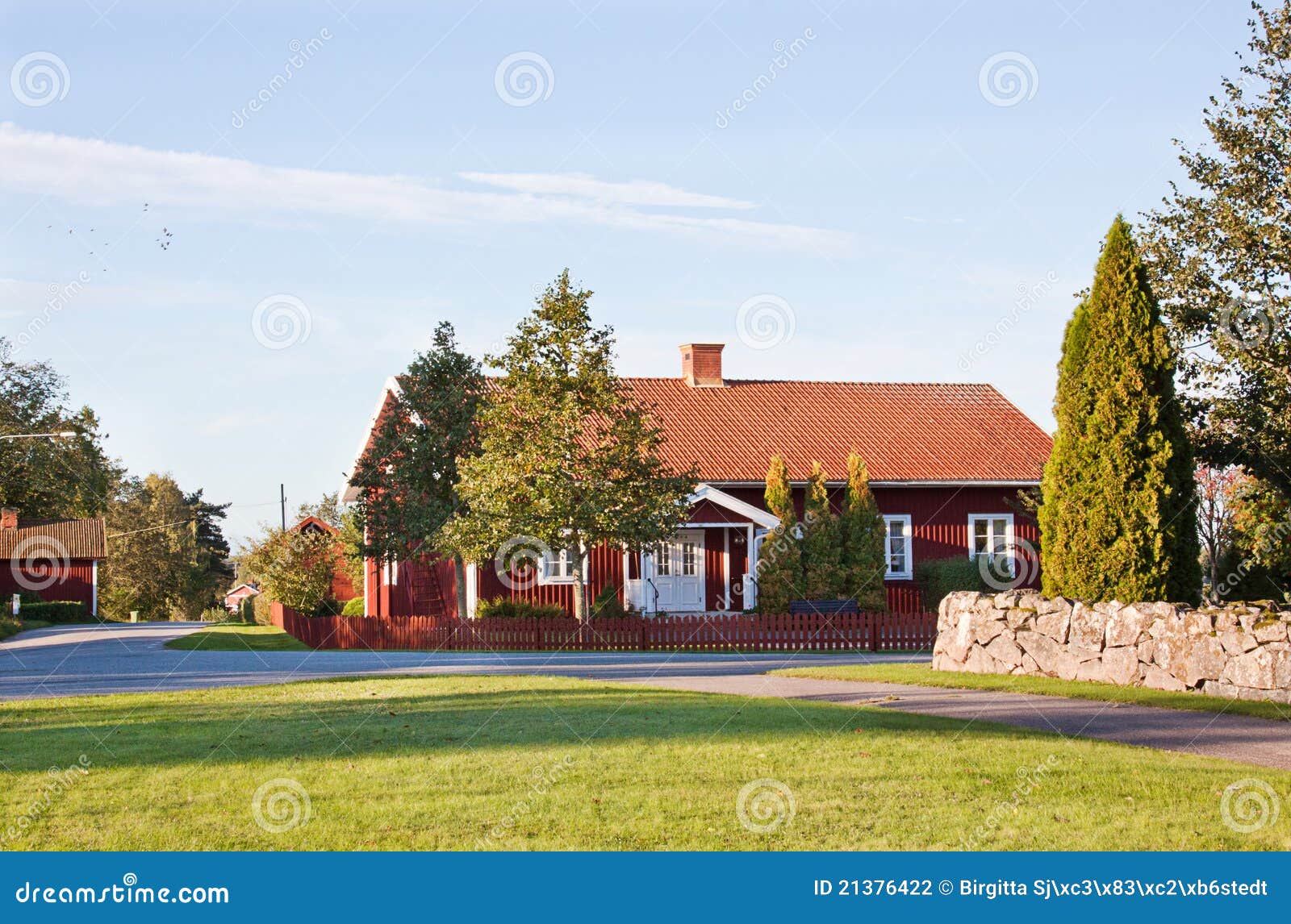 Red cottage. stock photo. Image of landscape, plant, door 21376422