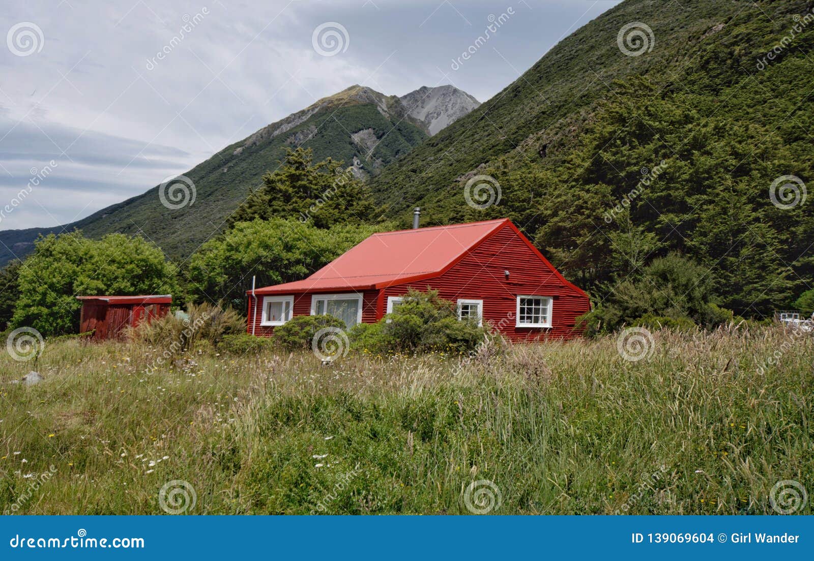 Red Cottage In The Mountains. Stock Photo - Image of dwelling