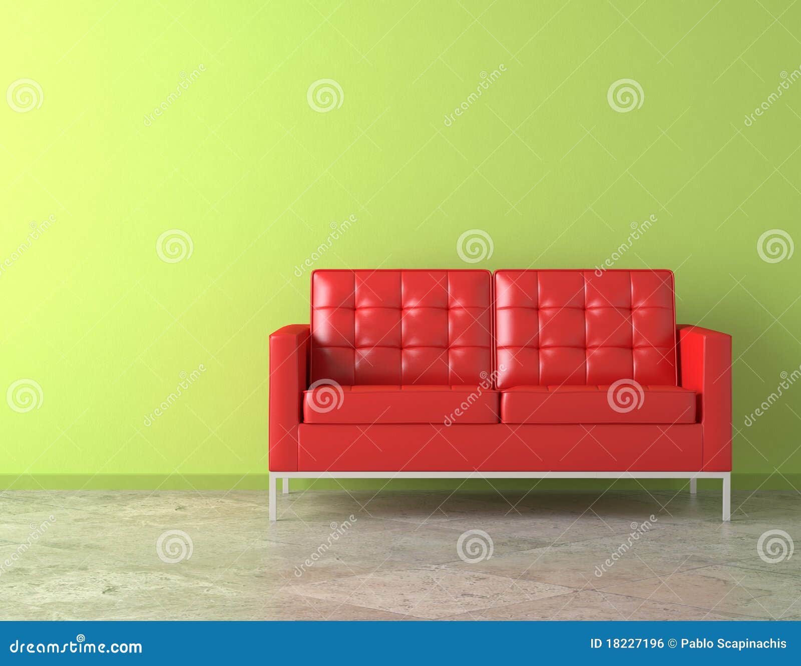 Red couch on green wall stock illustration. Illustration of green 18227196