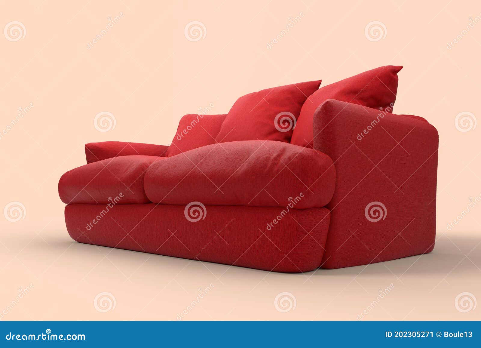 Red Couch with Pillows on Studio Pink Background. Stock Illustration