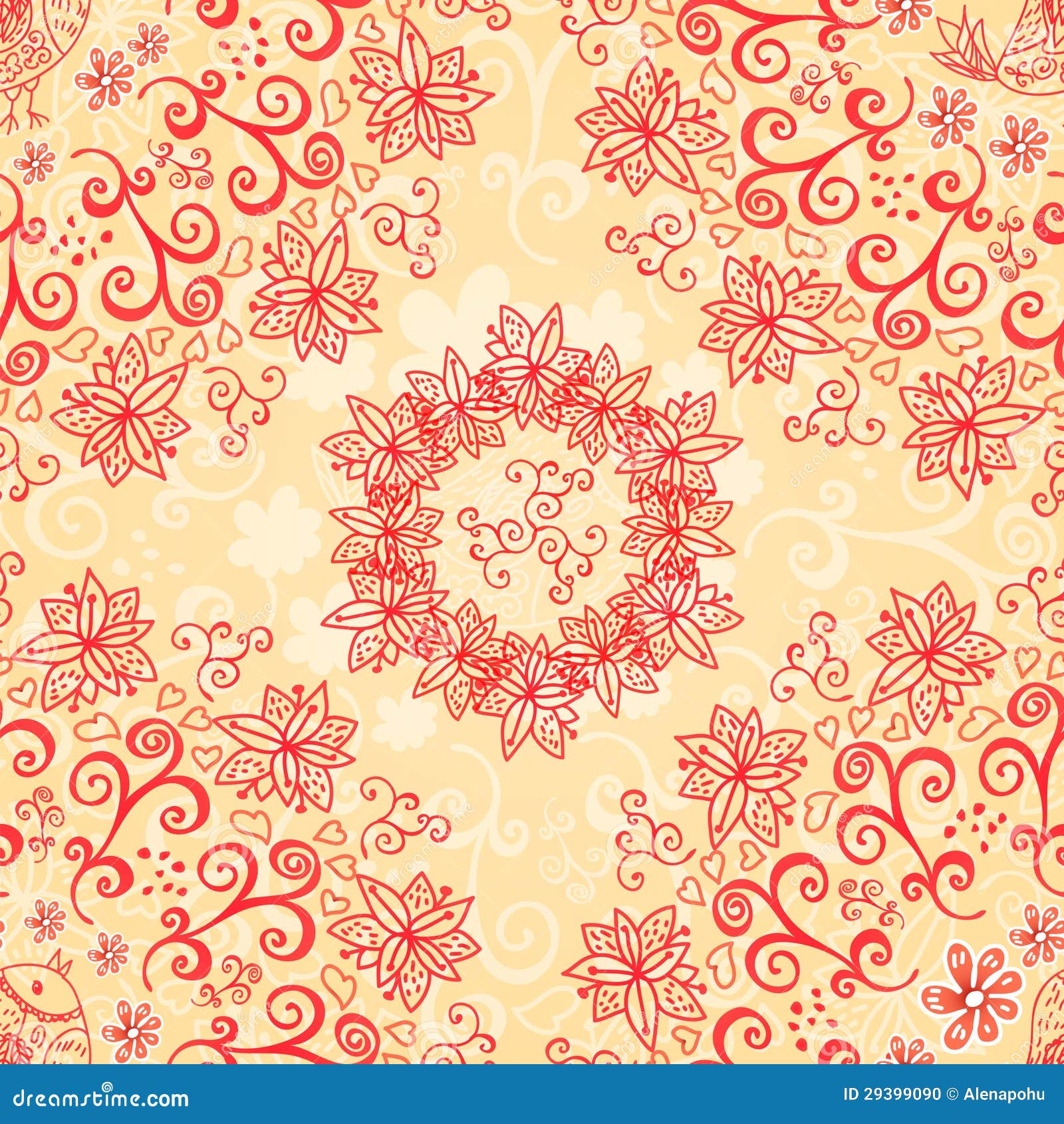 Red and Cream Floral Seamless Pattern Stock Vector Illustration of