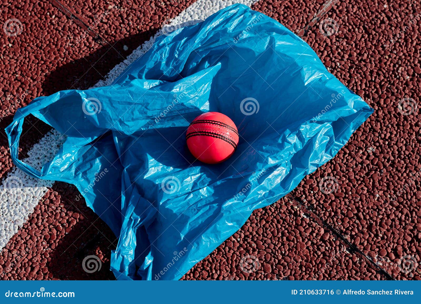 Red Cricket Ball on a Plastic Bag Stock Photo Image of environmental, colored 210633716