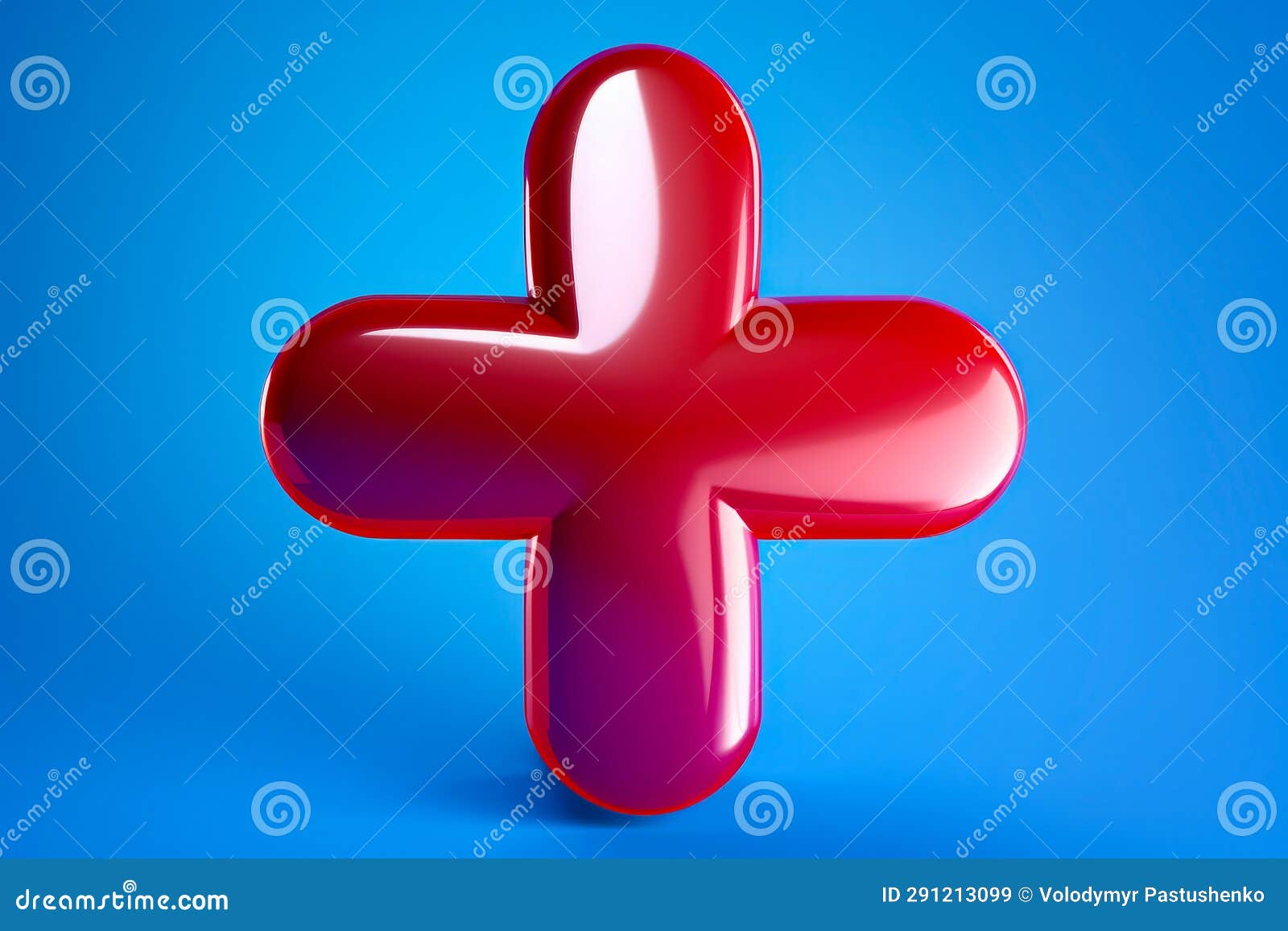 Red Cross Shaped Object on Blue Background with Shadow. Generative AI