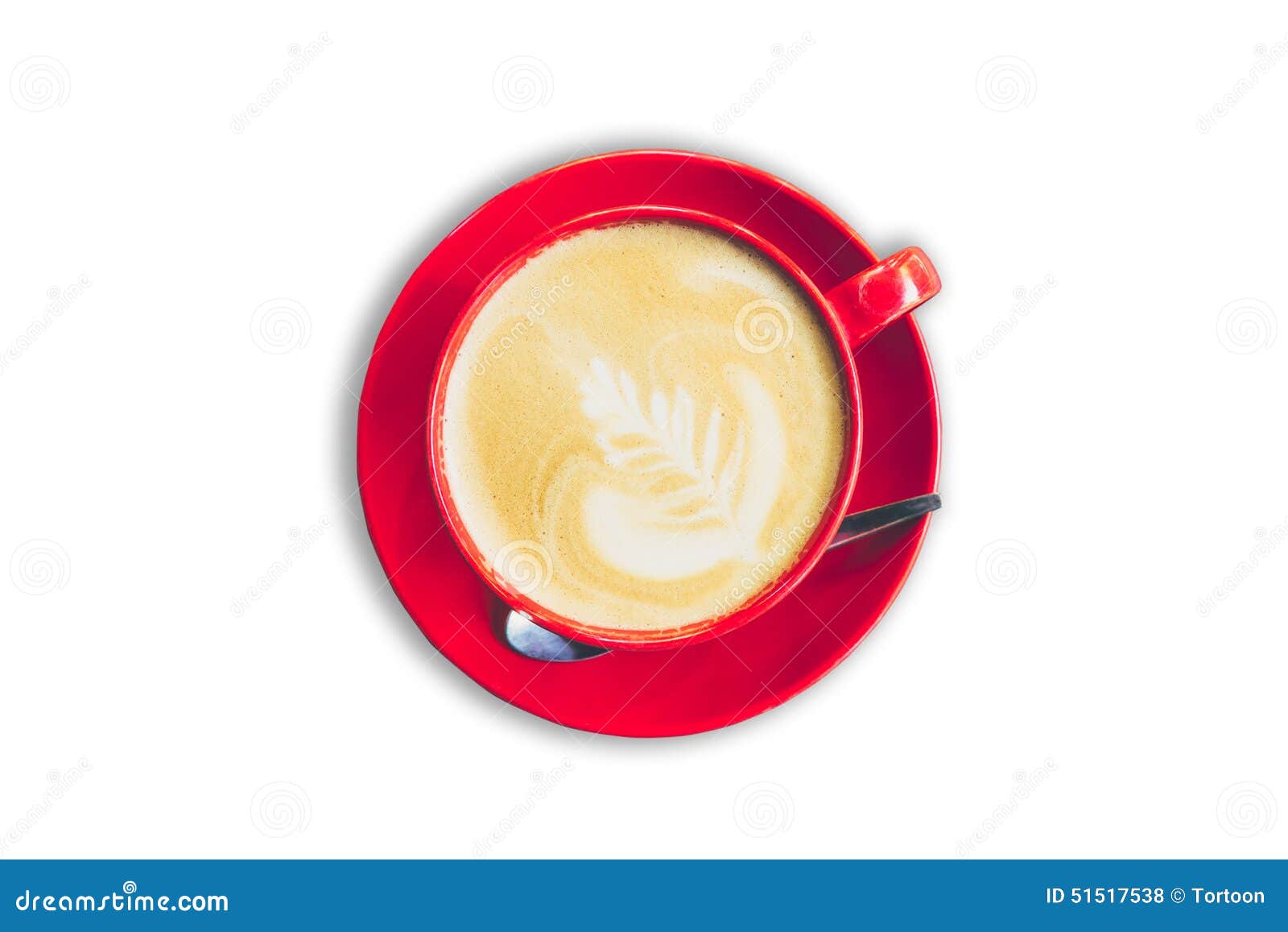 Red Cup and Latte Coffee on Isolated White Background Stock Photo