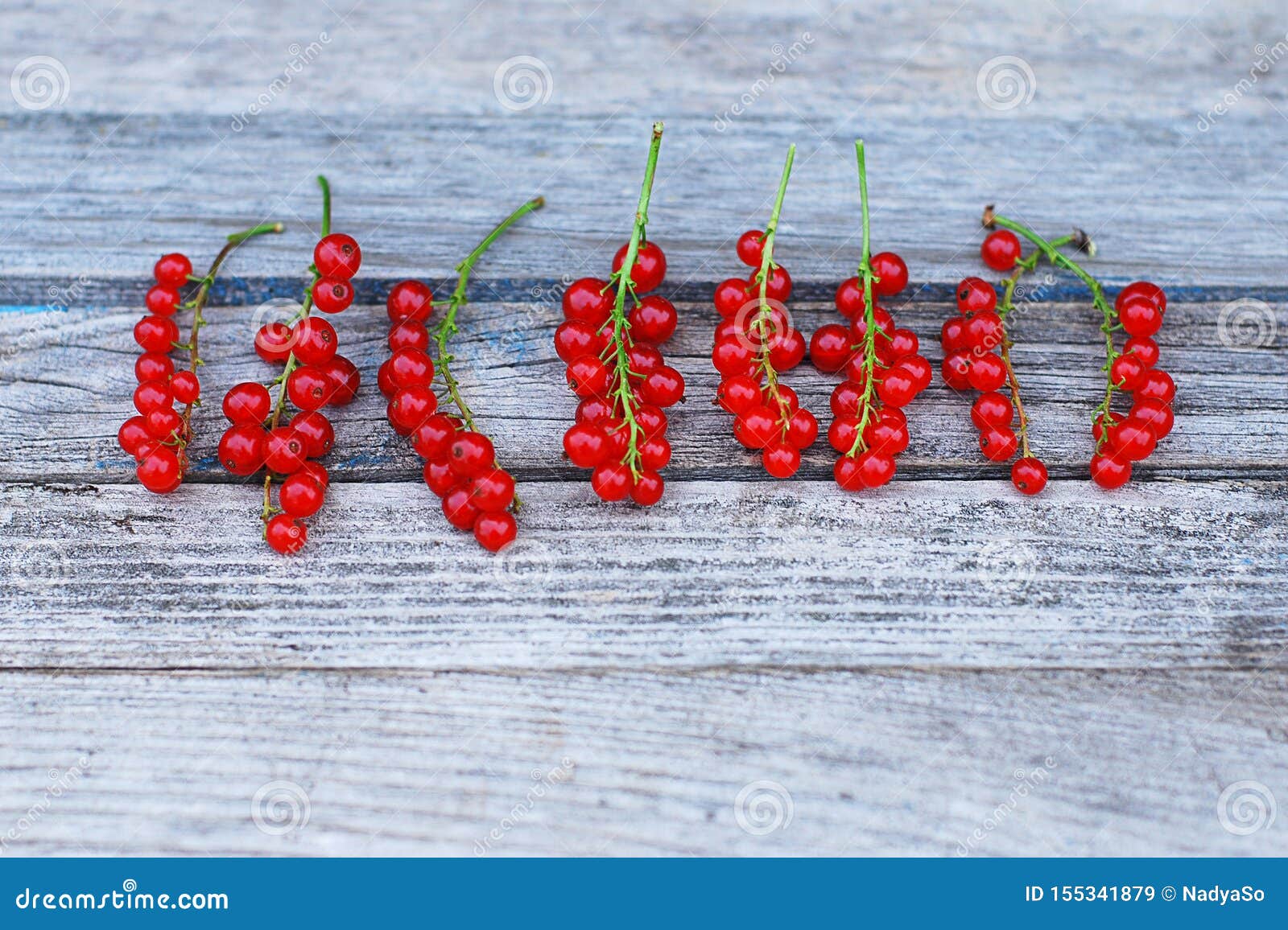 red currant berries on old gray wood table