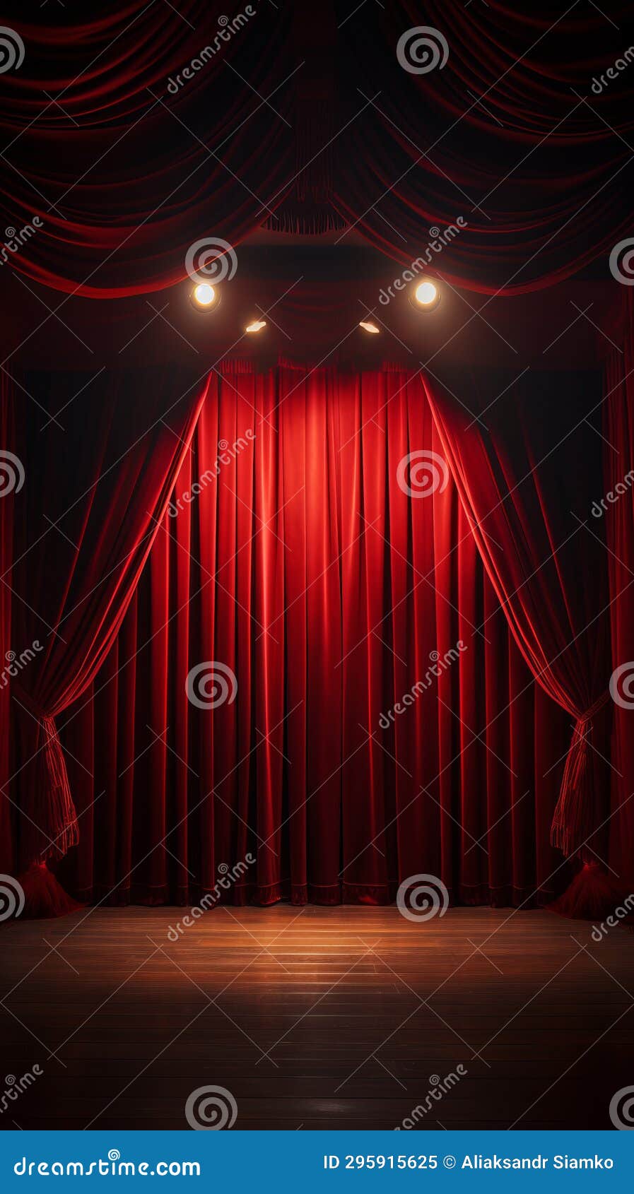 A red curtain with lights stock image. Image of velvet 295915625