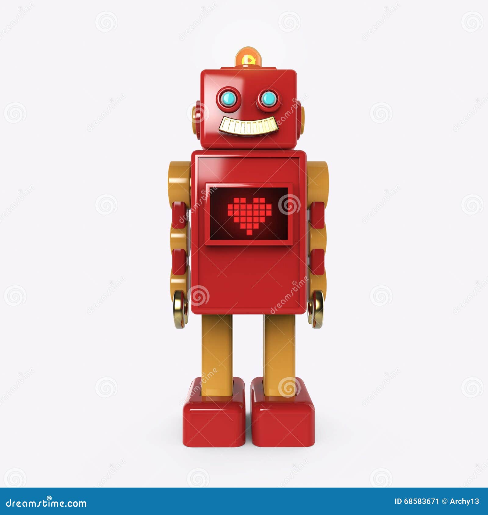 Cute Robot with heart. Cartoon Science Technology Concept Isolated