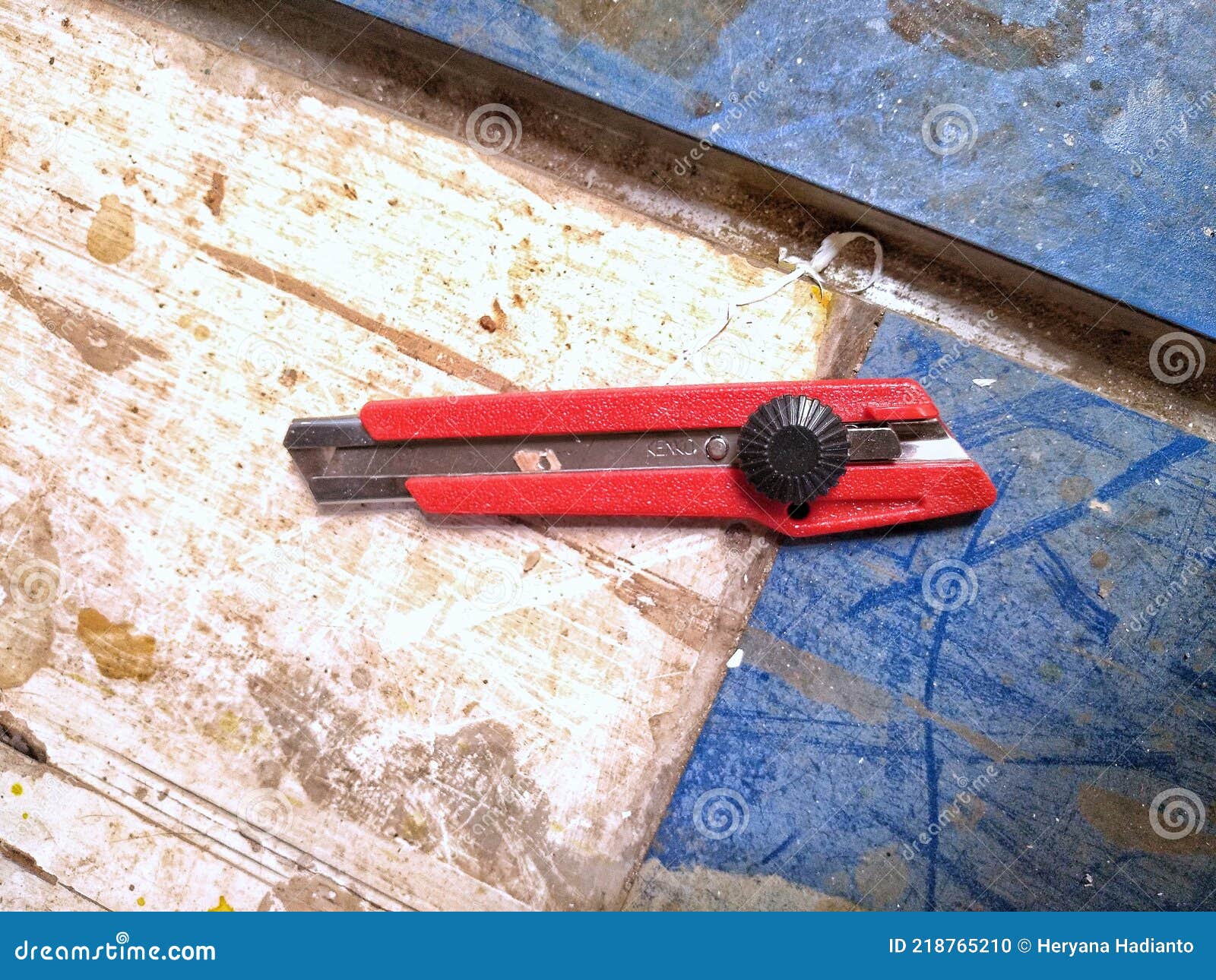 The Red Cutter Knife is on the Table Stock Photo Image of cutter