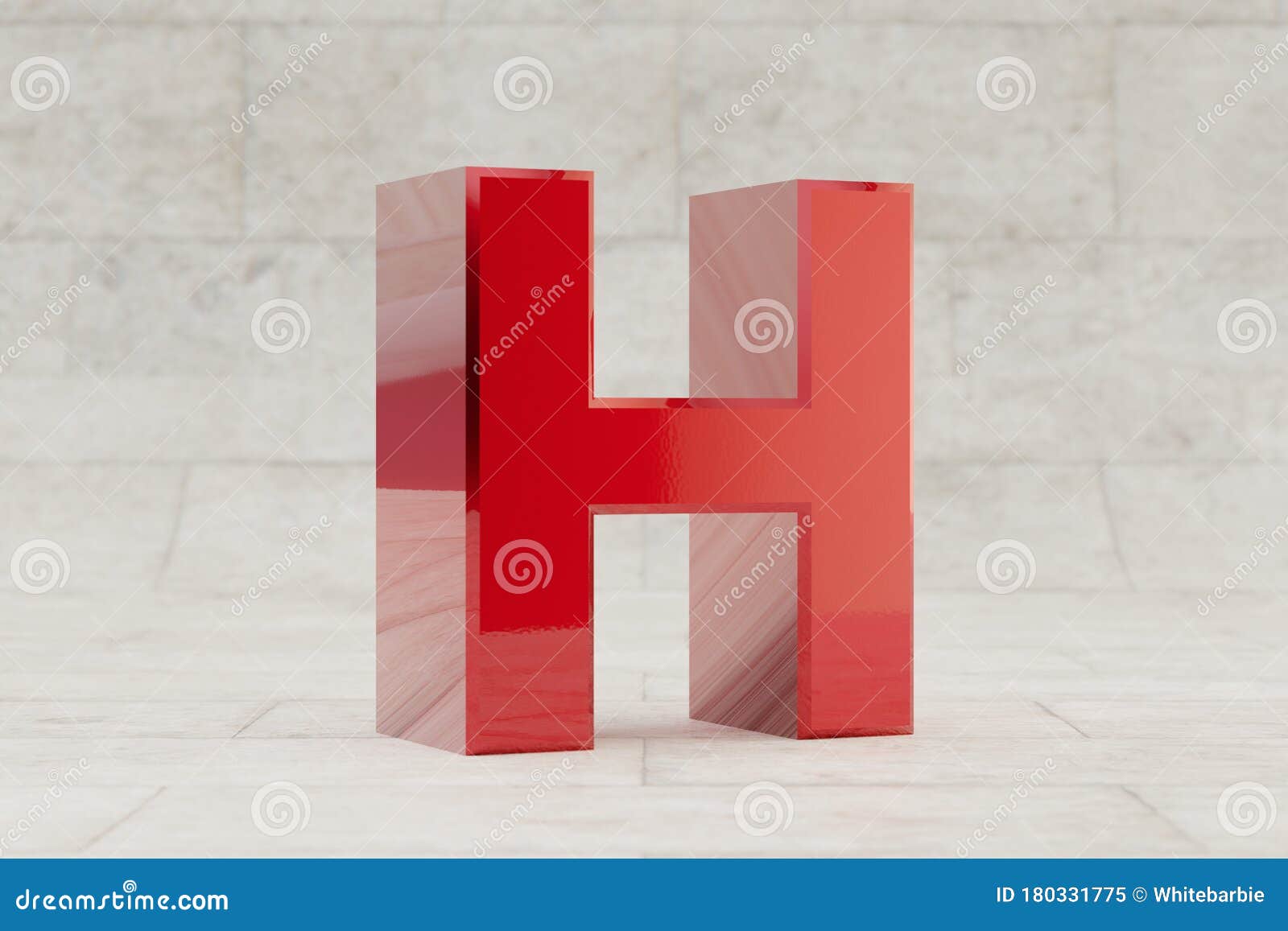 Red 3d Letter H Uppercase. Glossy Red Metallic Letter on Stone Tile ...